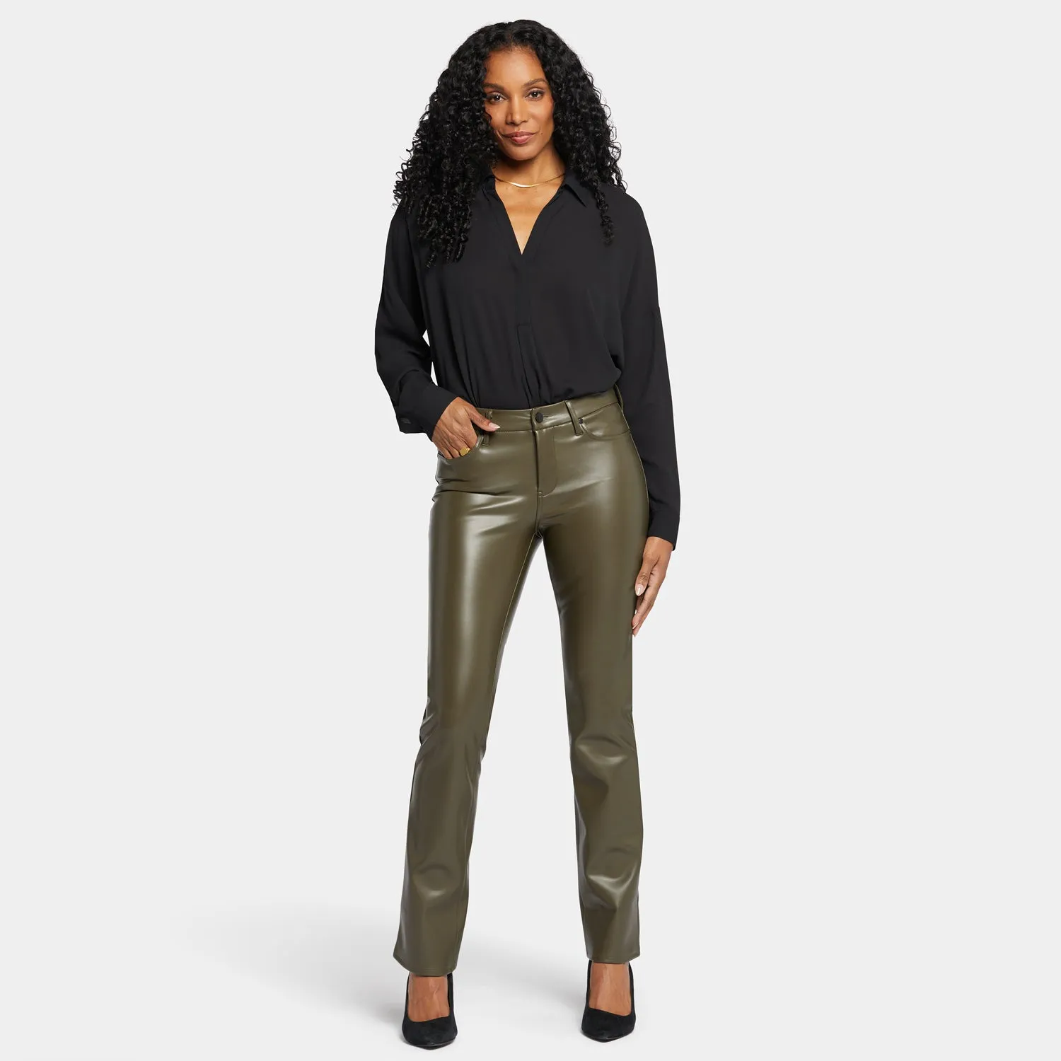 Faux Leather Marilyn Straight Pants - Ripe Olive