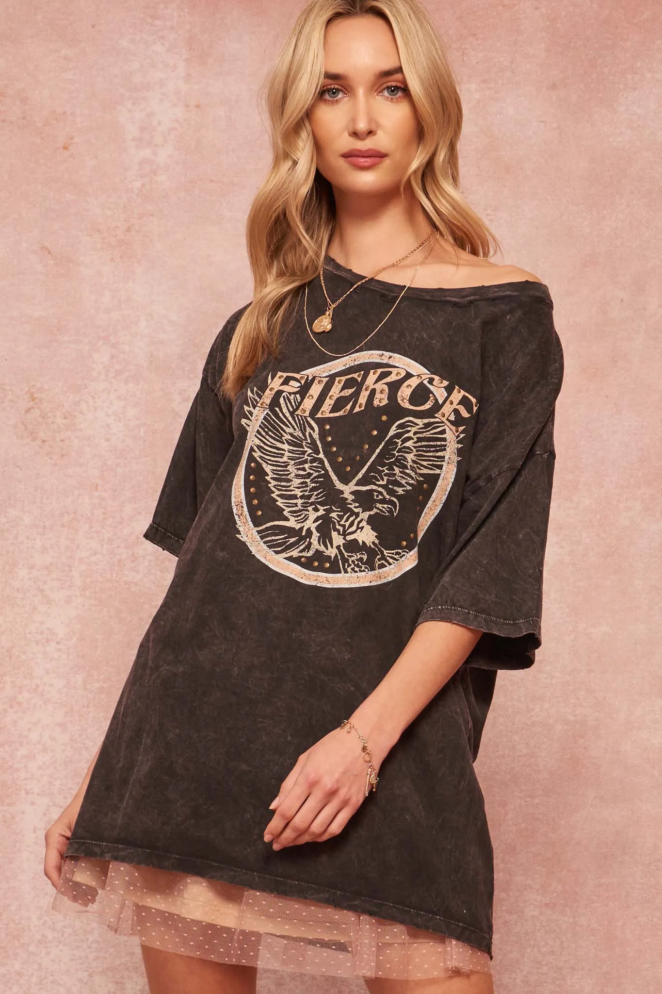 Fierce Eagle Studded Vintage-Wash Graphic Tee