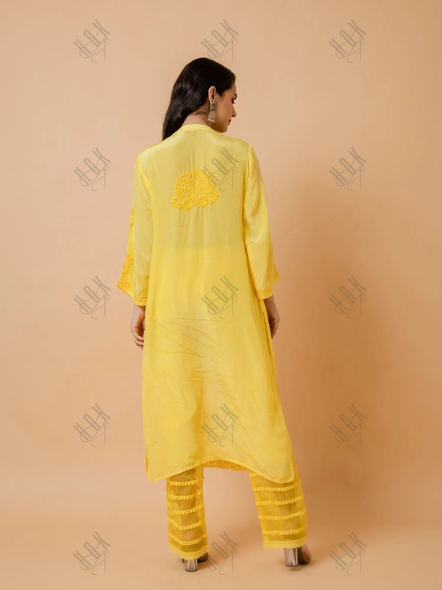 Fizaa Chikankari Crepe Silk Kurta Set for Women Yellow