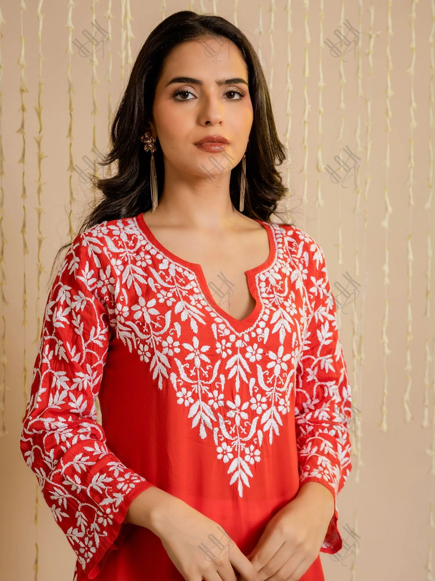 Fizaa Chikankari Radiant Red Modal Cotton Kurta