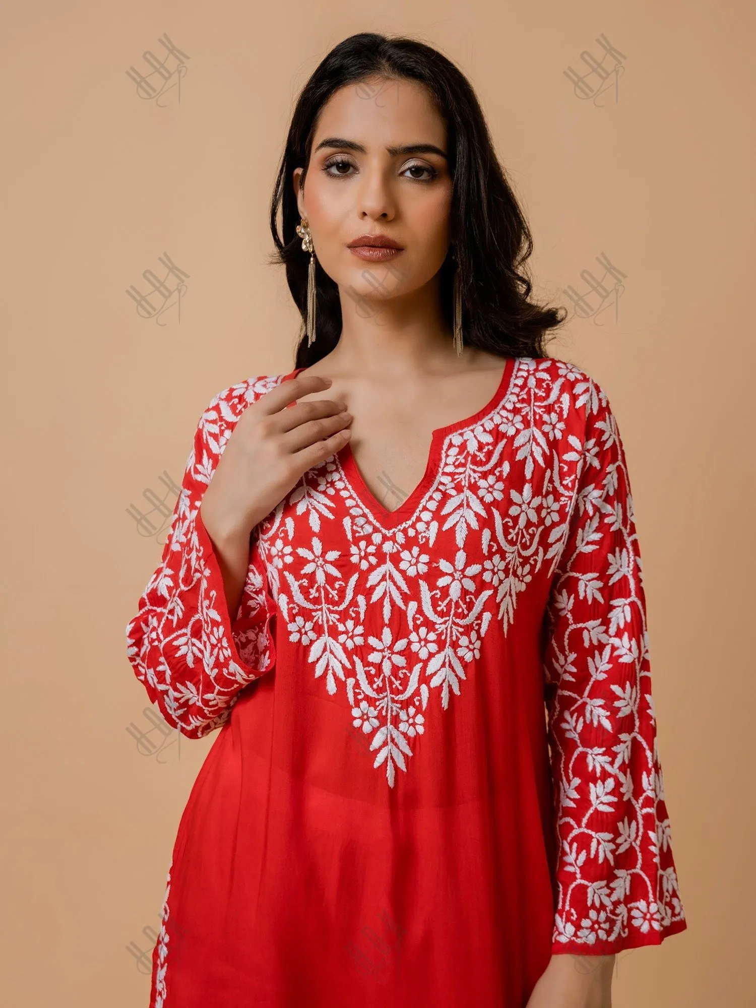 Fizaa Chikankari Radiant Red Modal Cotton Kurta