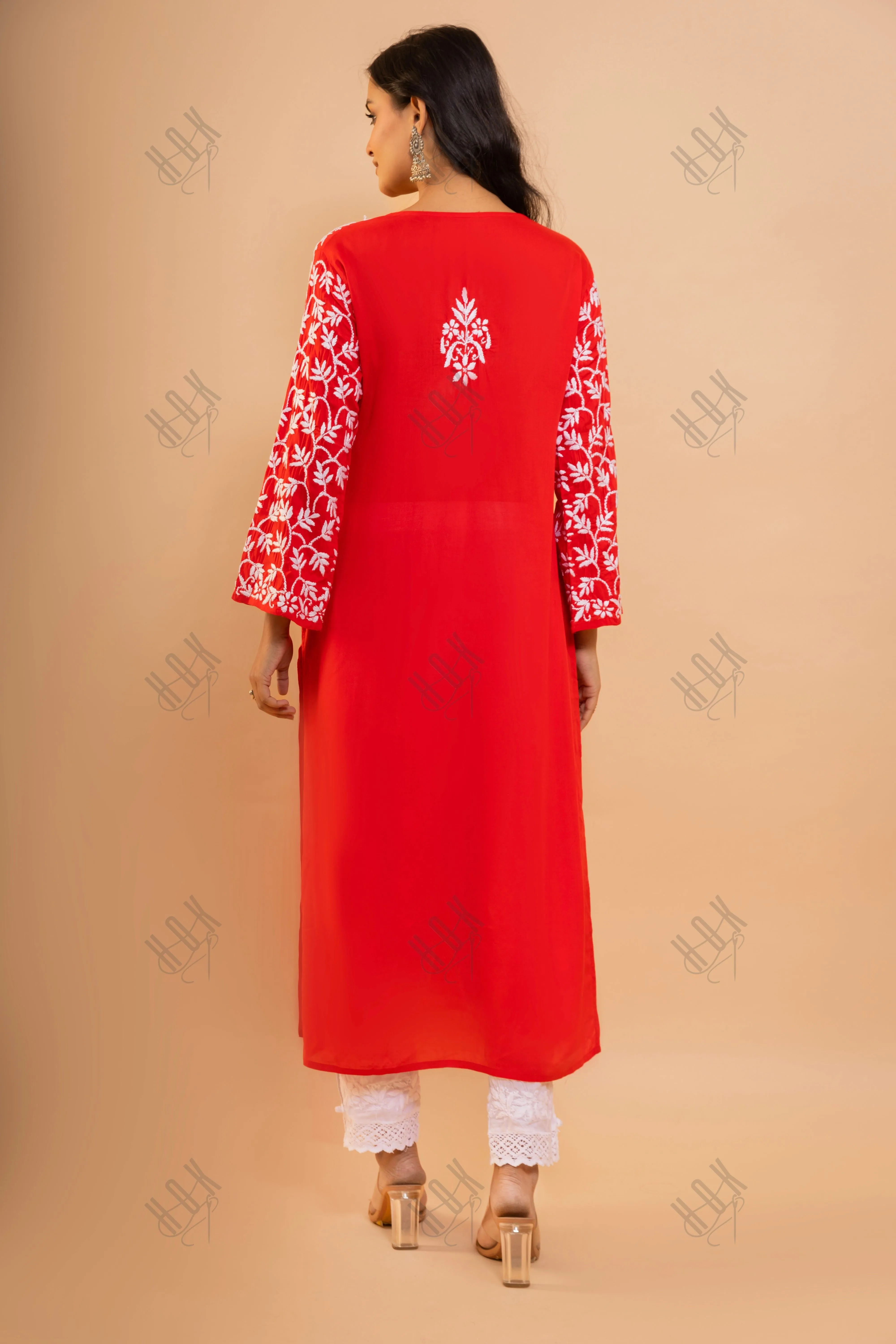 Fizaa Chikankari Radiant Red Modal Cotton Kurta