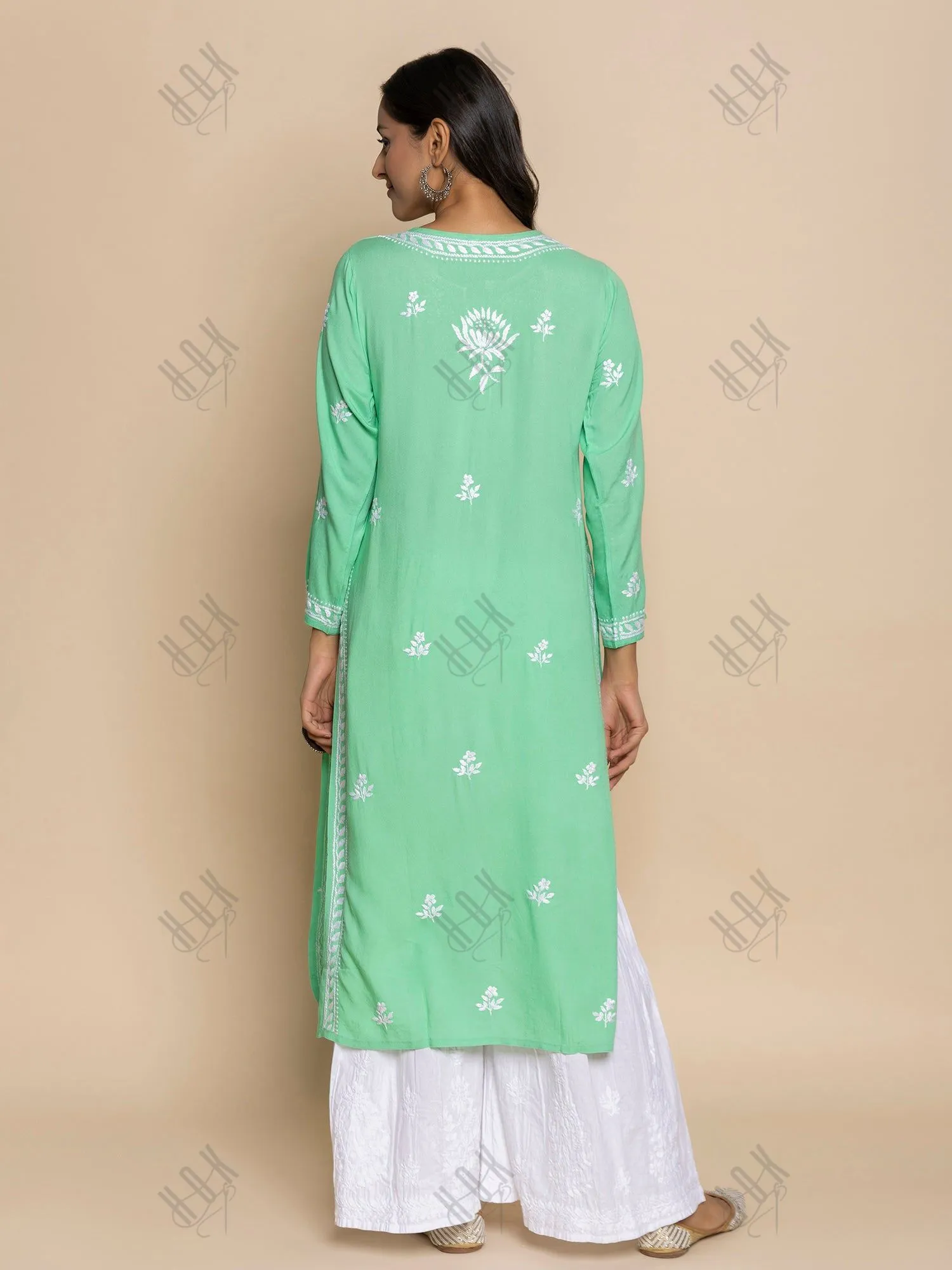 Fizaa Kurta with Chikankari Hand Embroidery Sea Green