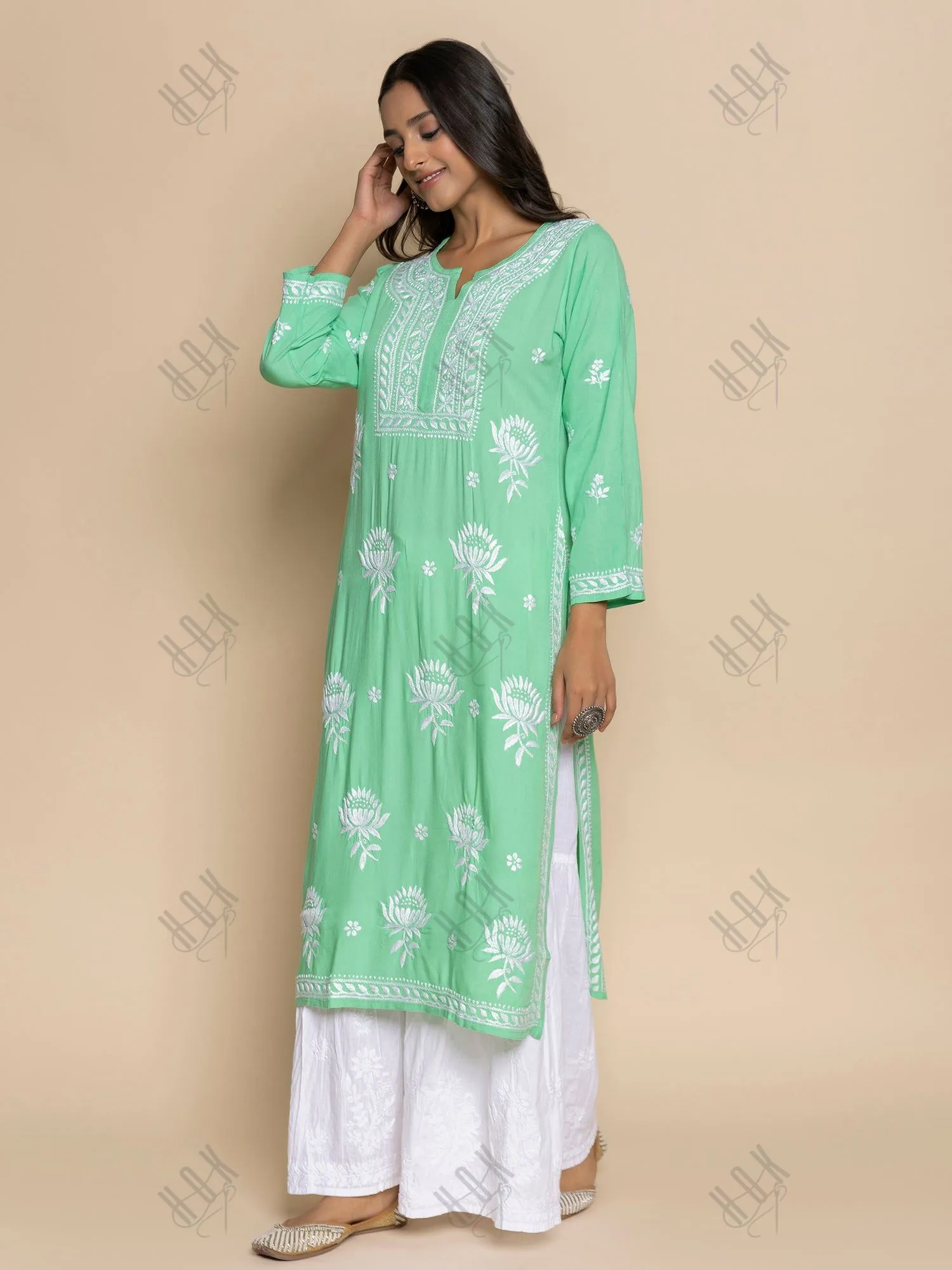 Fizaa Kurta with Chikankari Hand Embroidery Sea Green