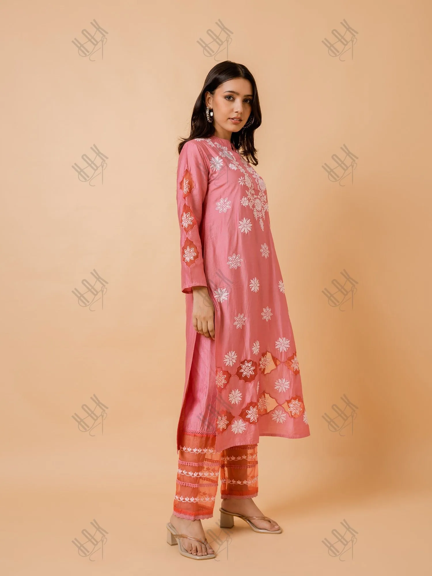 Fizaa Pink Chikankari Chanderi Silk Kurta Set