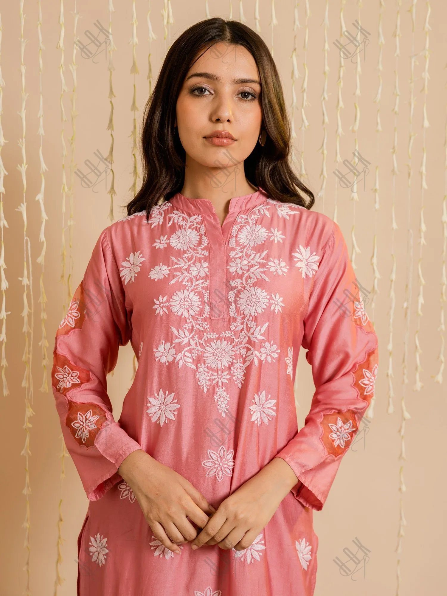 Fizaa Pink Chikankari Chanderi Silk Kurta Set