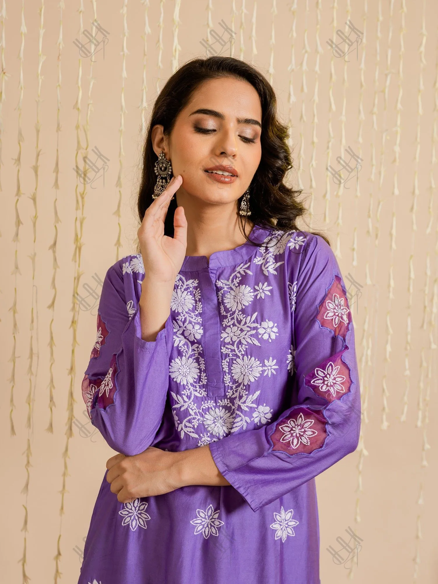 Fizaa Purple Chikankari Chanderi Silk Kurta