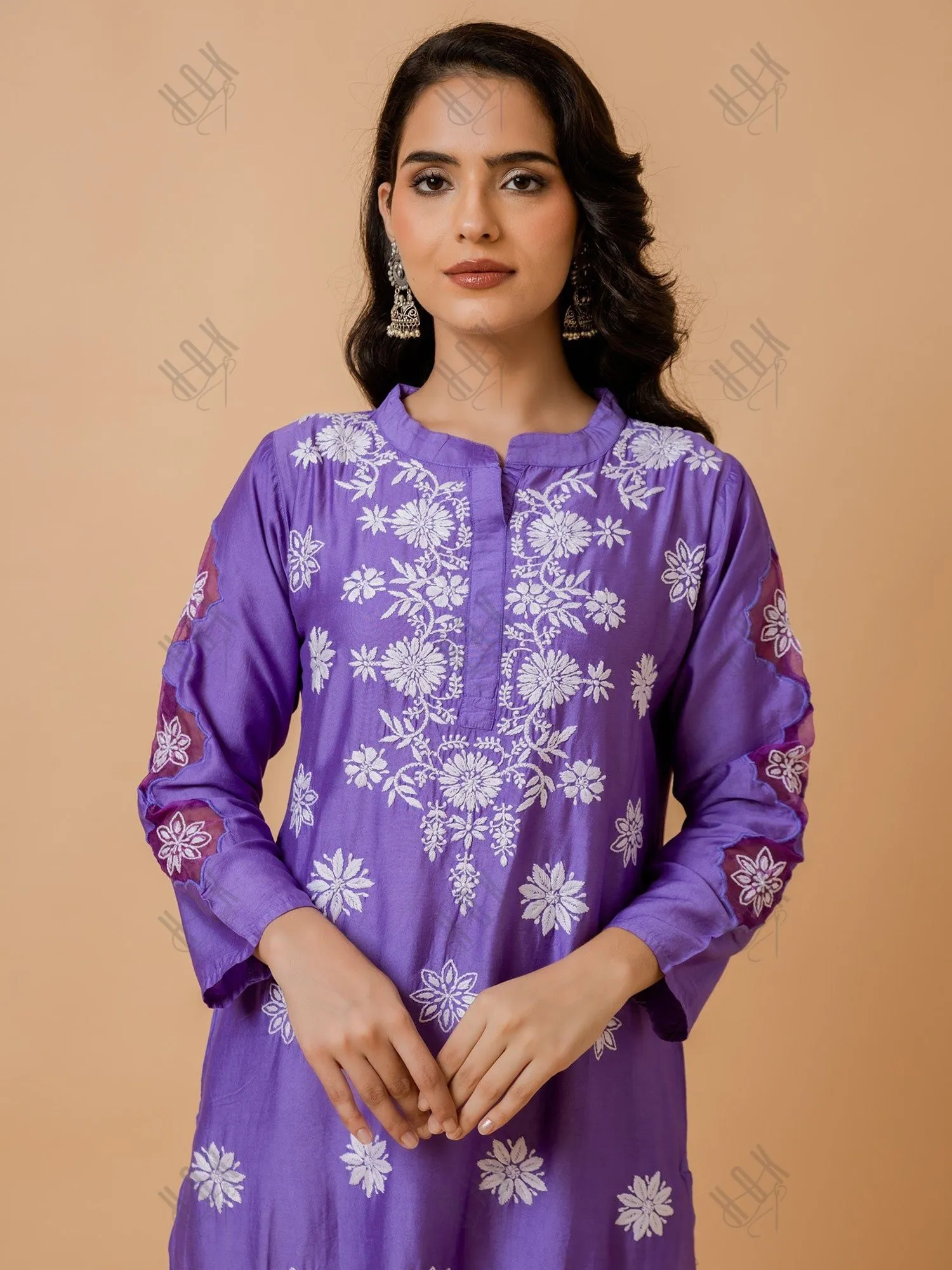 Fizaa Purple Chikankari Chanderi Silk Kurta