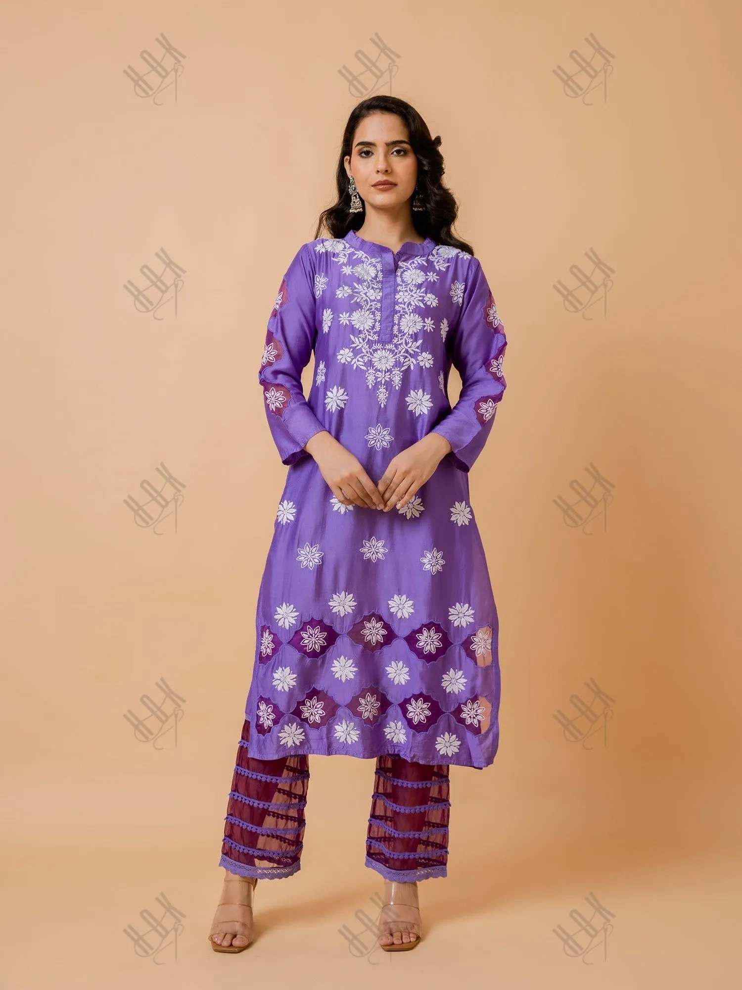 Fizaa Purple Chikankari Chanderi Silk Kurta