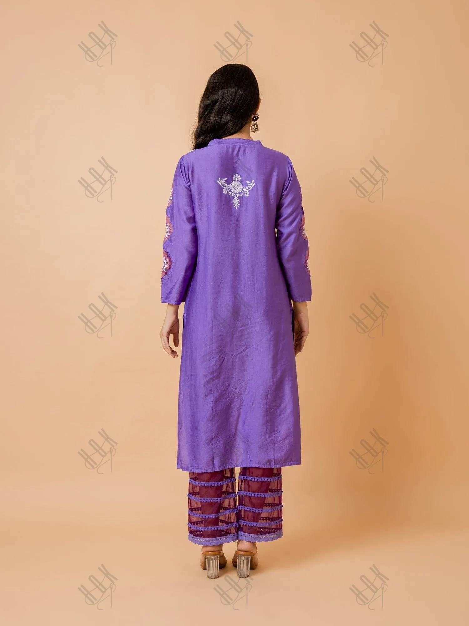 Fizaa Purple Chikankari Chanderi Silk Kurta