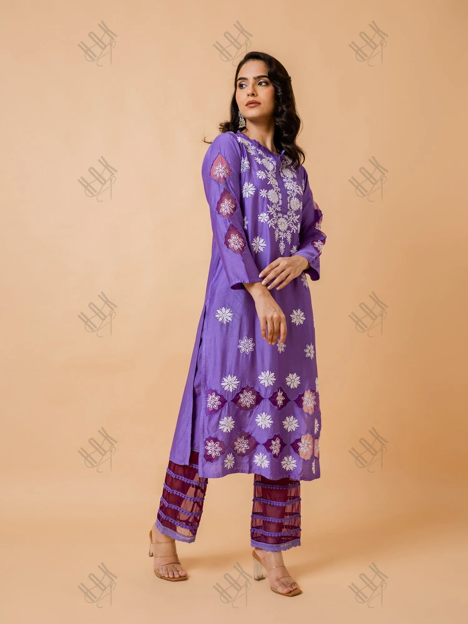 Fizaa Purple Chikankari Chanderi Silk Kurta