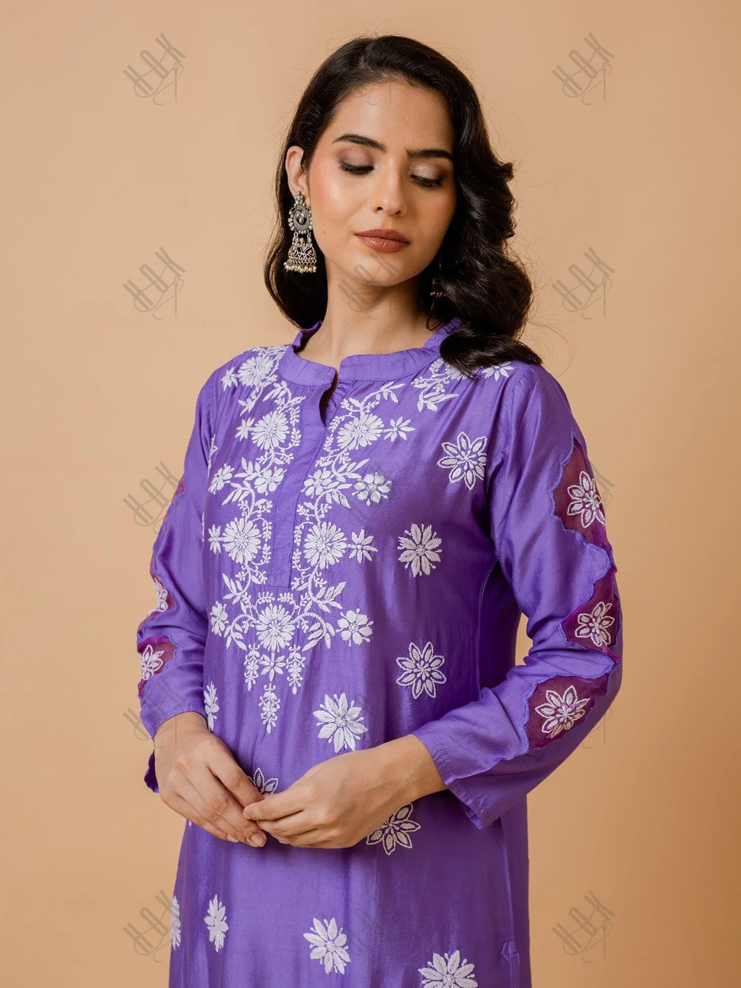 Fizaa Purple Chikankari Chanderi Silk Kurta