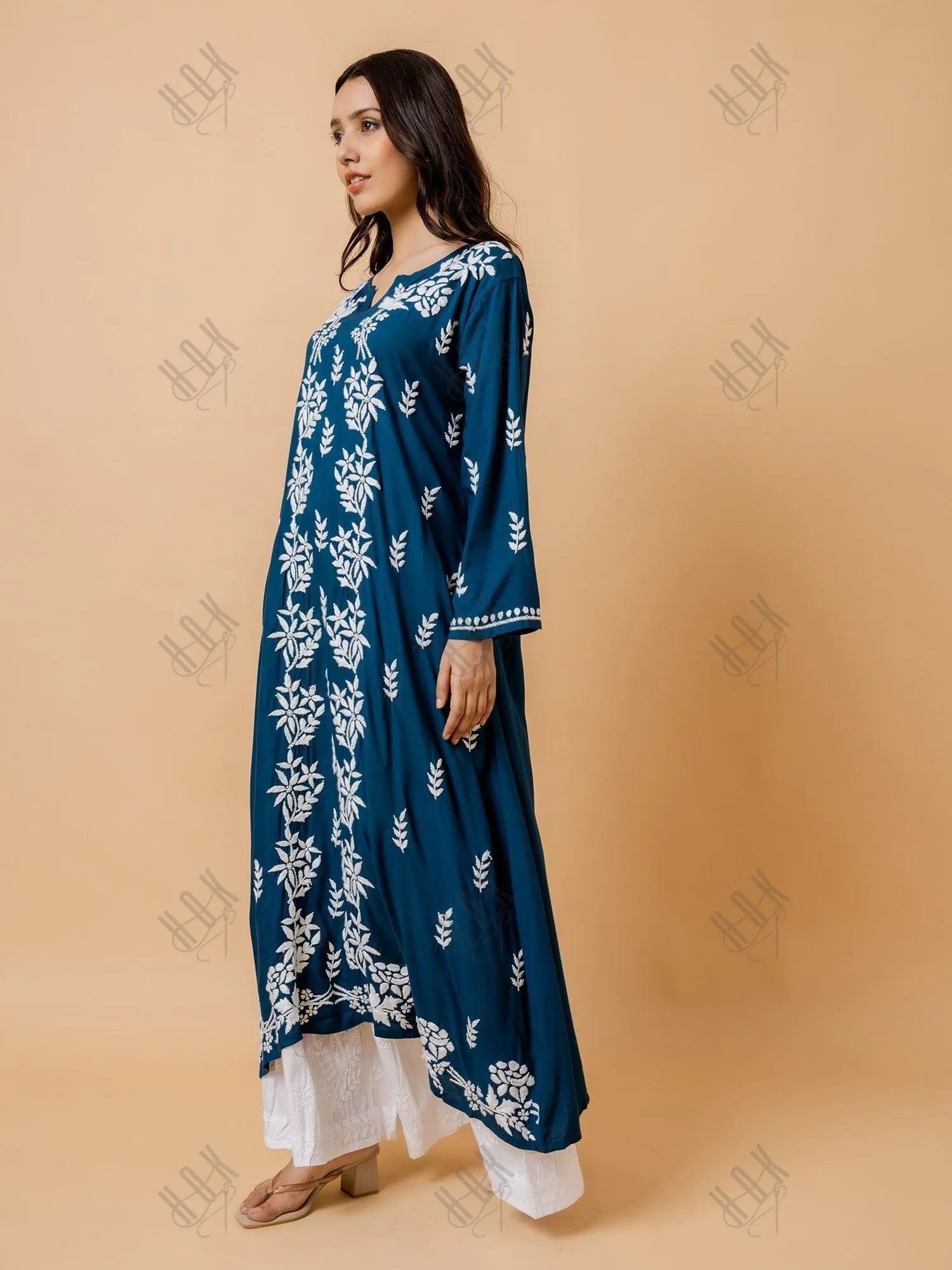 Fizaa Rayon Cotton Chikankari Kurta - Blue