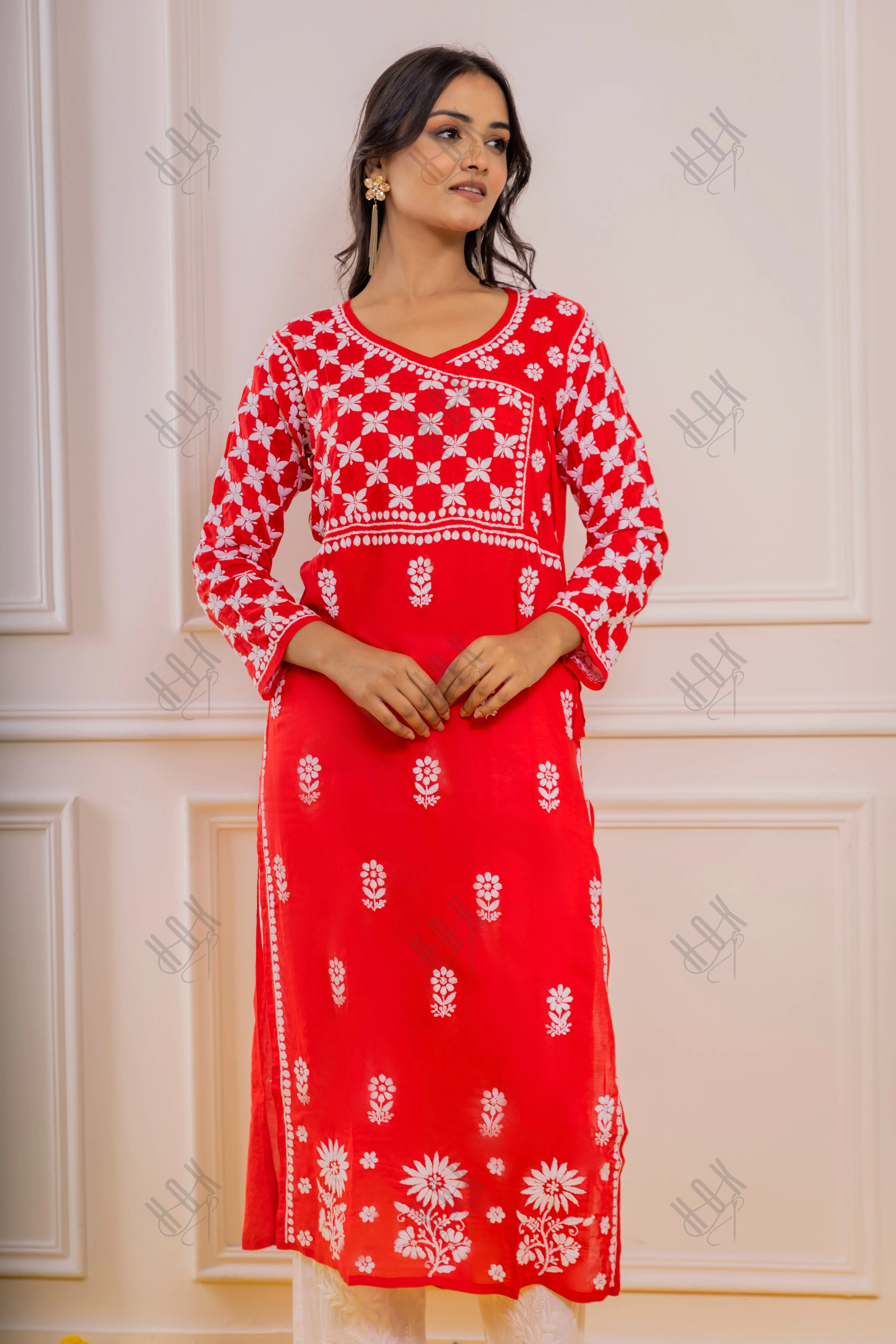 Fizaa Red Modal Angrakha Style Kurta in Modal Cotton