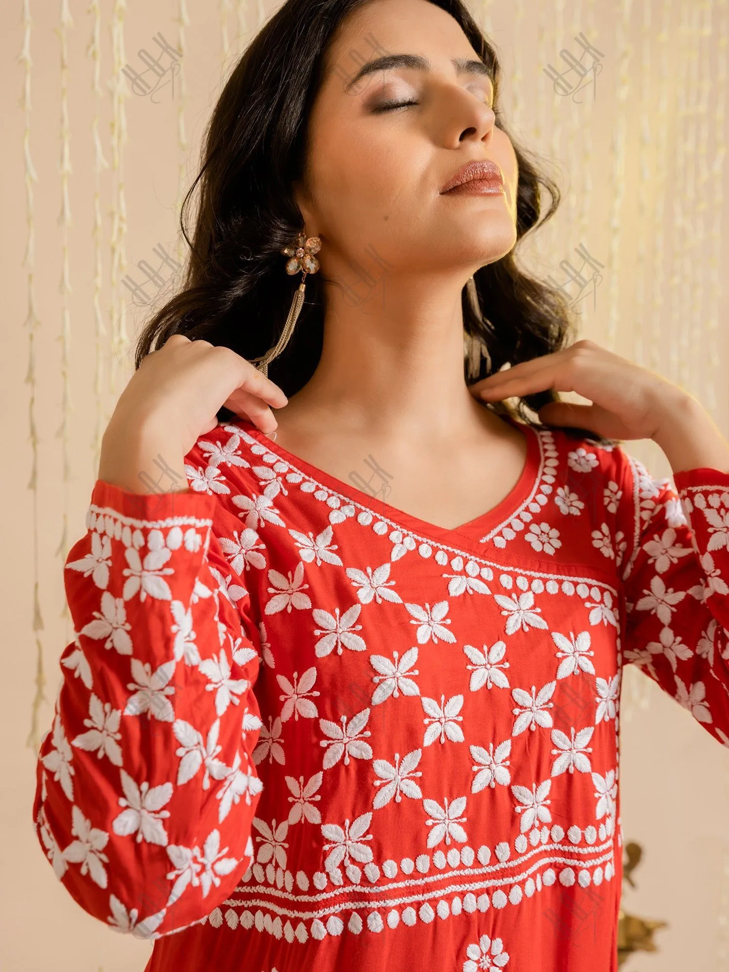 Fizaa Red Modal Angrakha Style Kurta in Modal Cotton