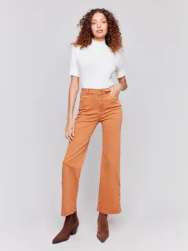 Flare Twill Jeans with Side Buttons - Ginger