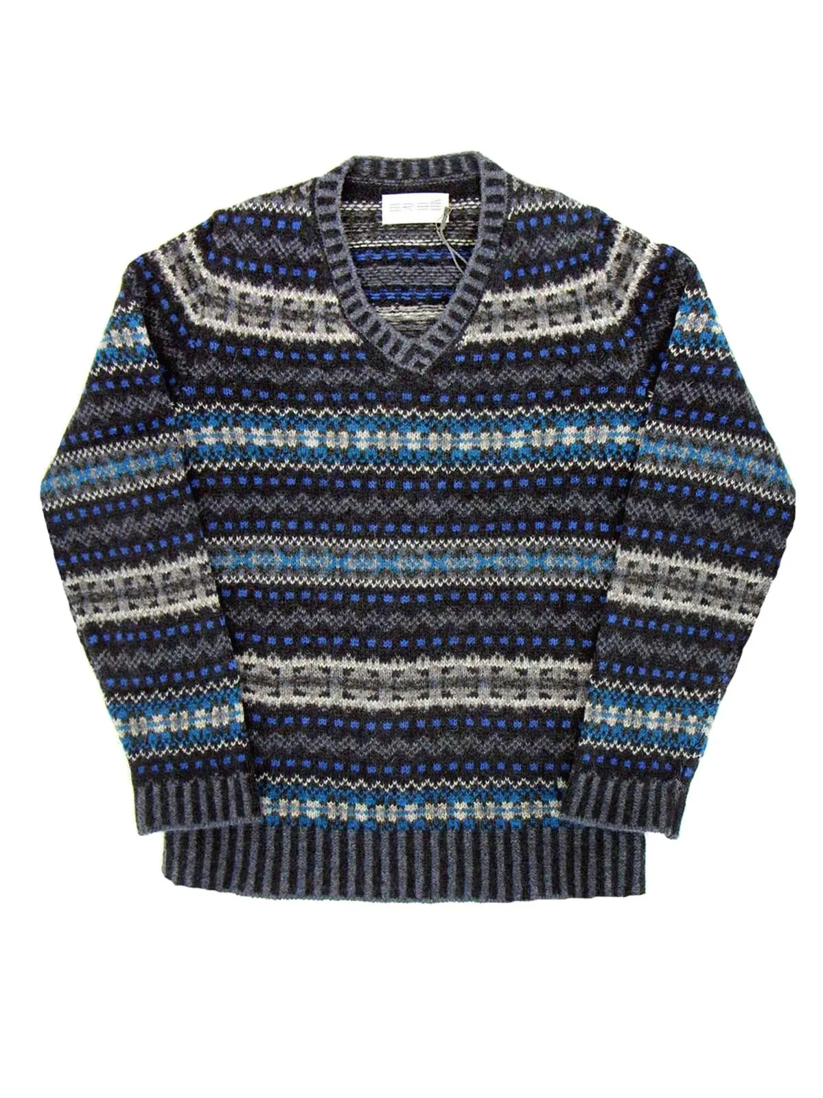 Forties Vintage Edward Wool Fairisle Jersey in Storm Blue