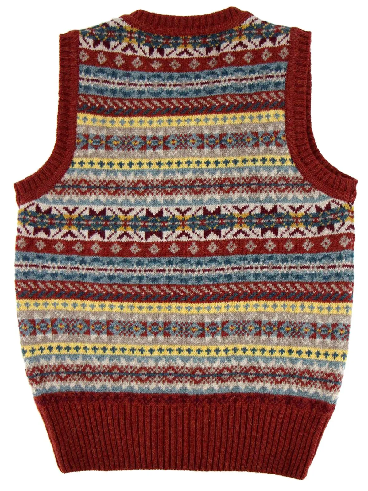 Forties Vintage Scottish Wool Fairisle Tank Top in Cardinal Red