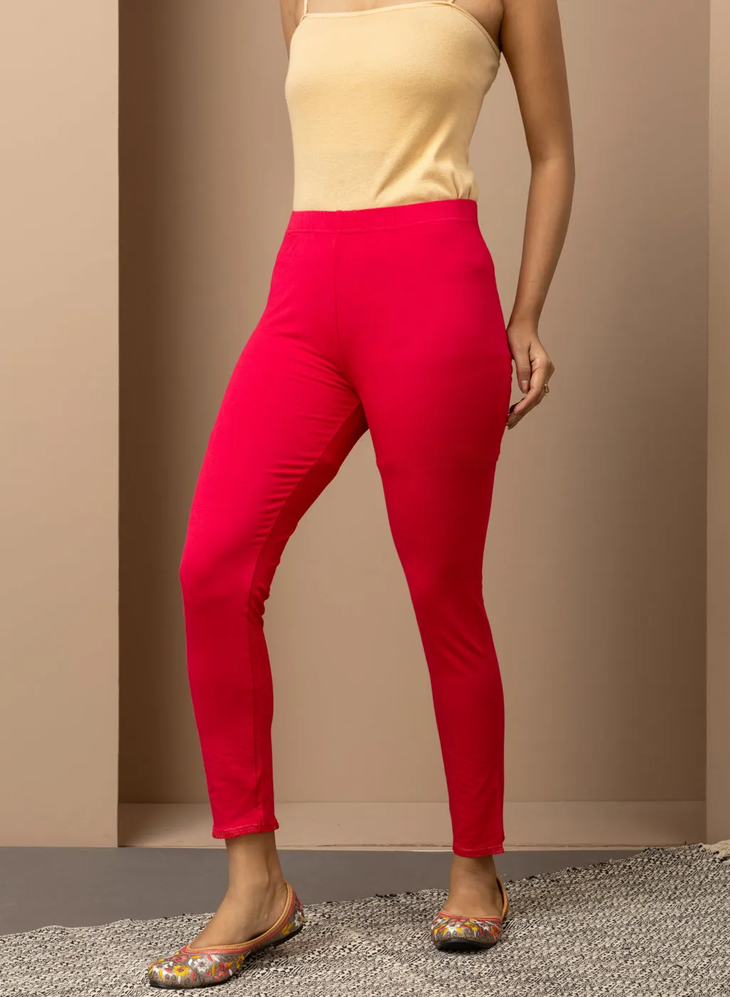 Fuchsia Ankle Length Plain Legging