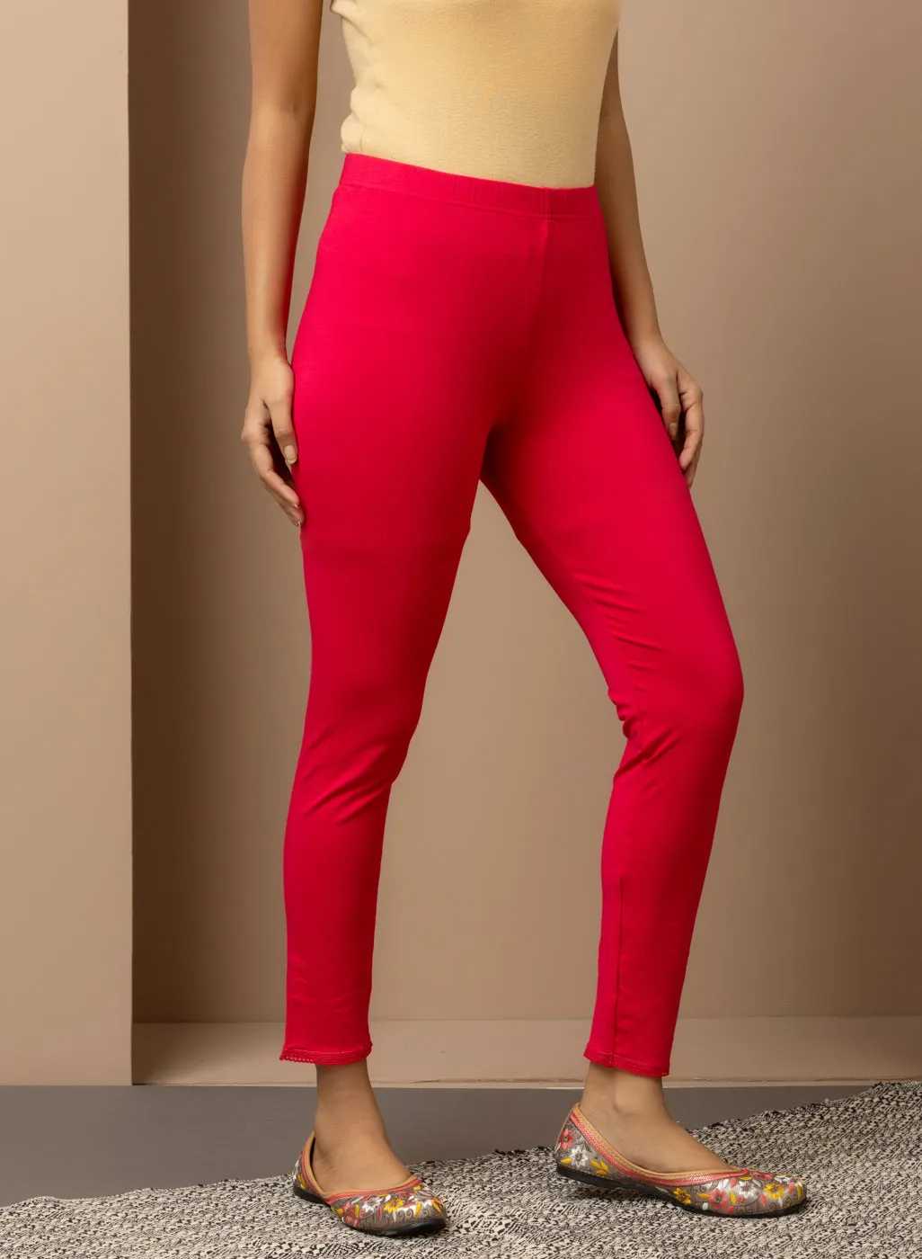 Fuchsia Ankle Length Plain Legging