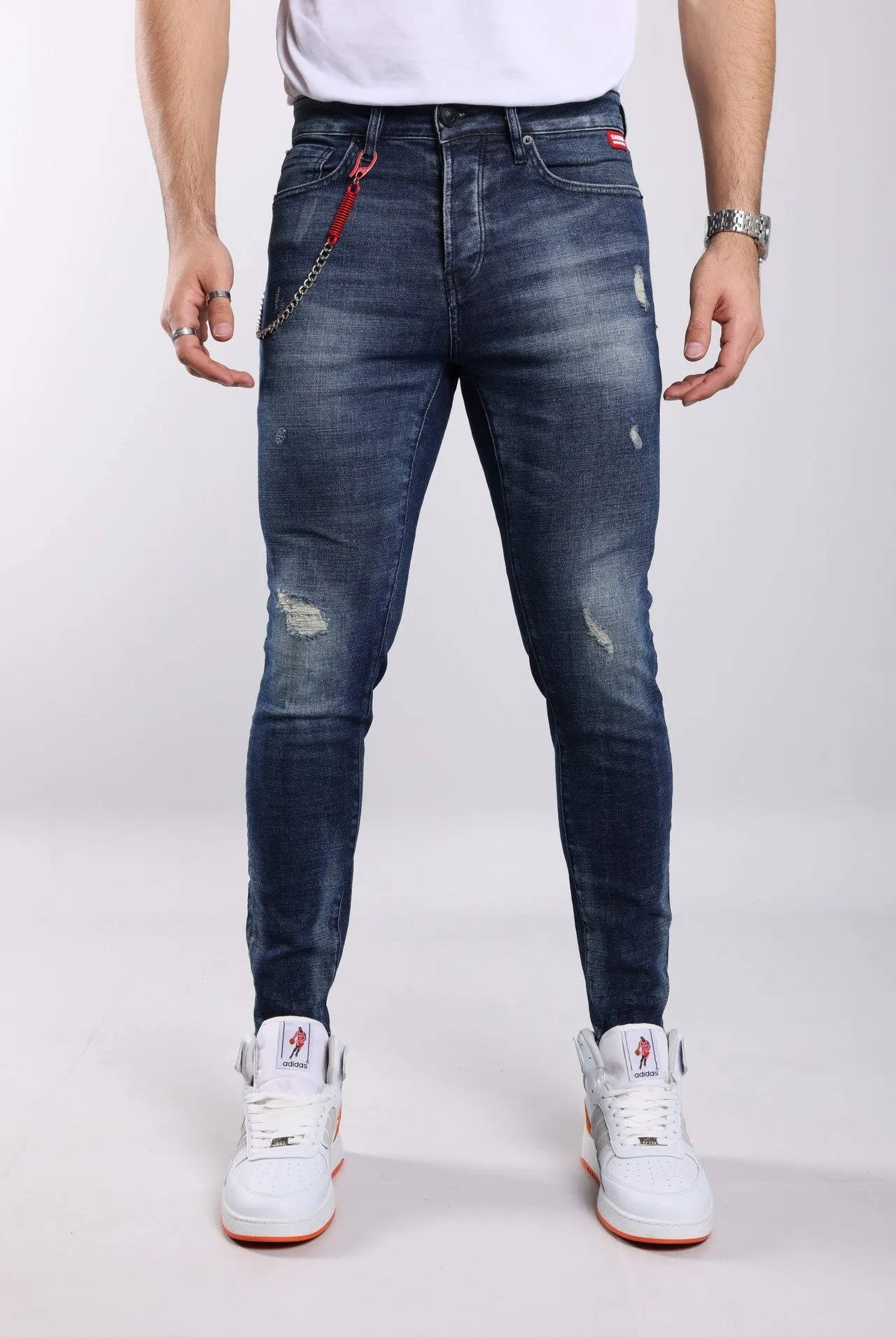 GABBIA Denim Super Slim Fit Blue Ripped Casual Denim Jeans