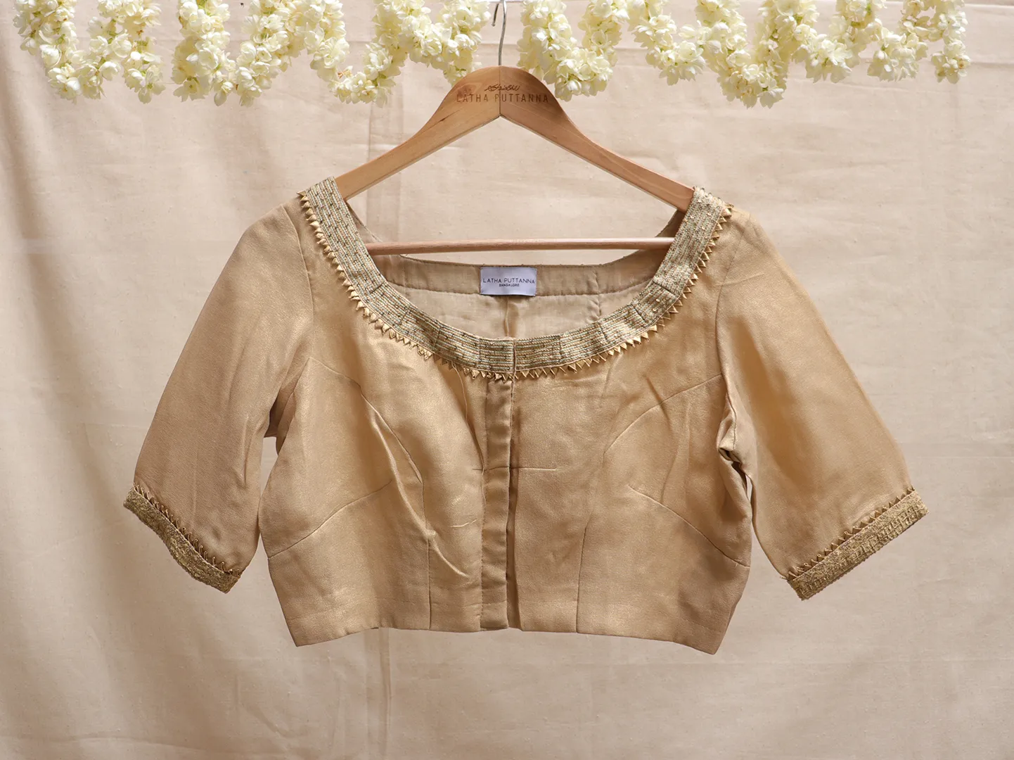 Gold, simmer georgette, Hand embroidery blouse