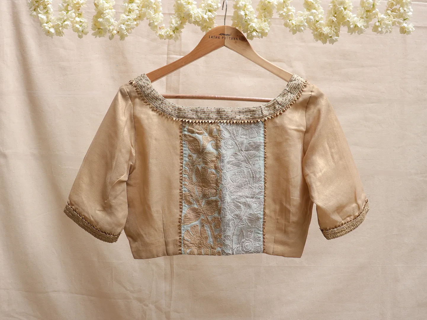 Gold, simmer georgette, Hand embroidery blouse