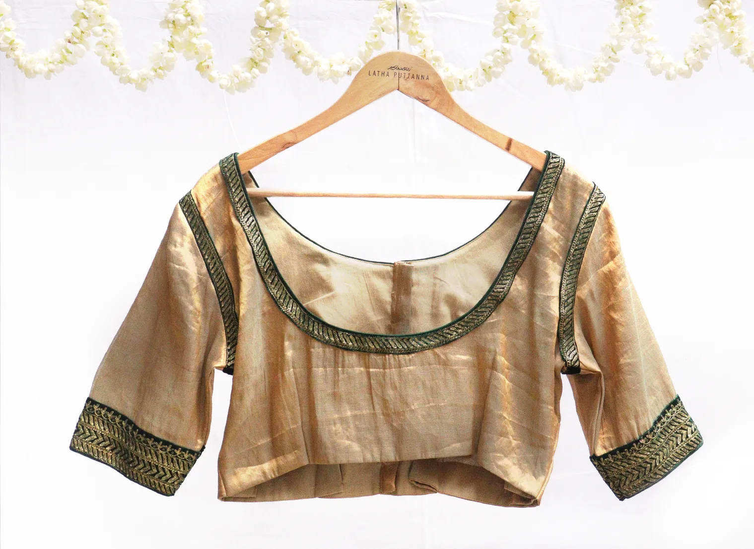 Golden brown , Kanjeevaram tissue Hand embroidery blouse