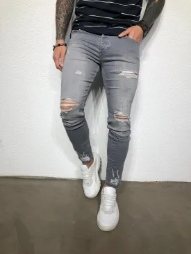 Gray Washed Ripped Ultra Skinny Fit Denim BL205 Streetwear Jeans