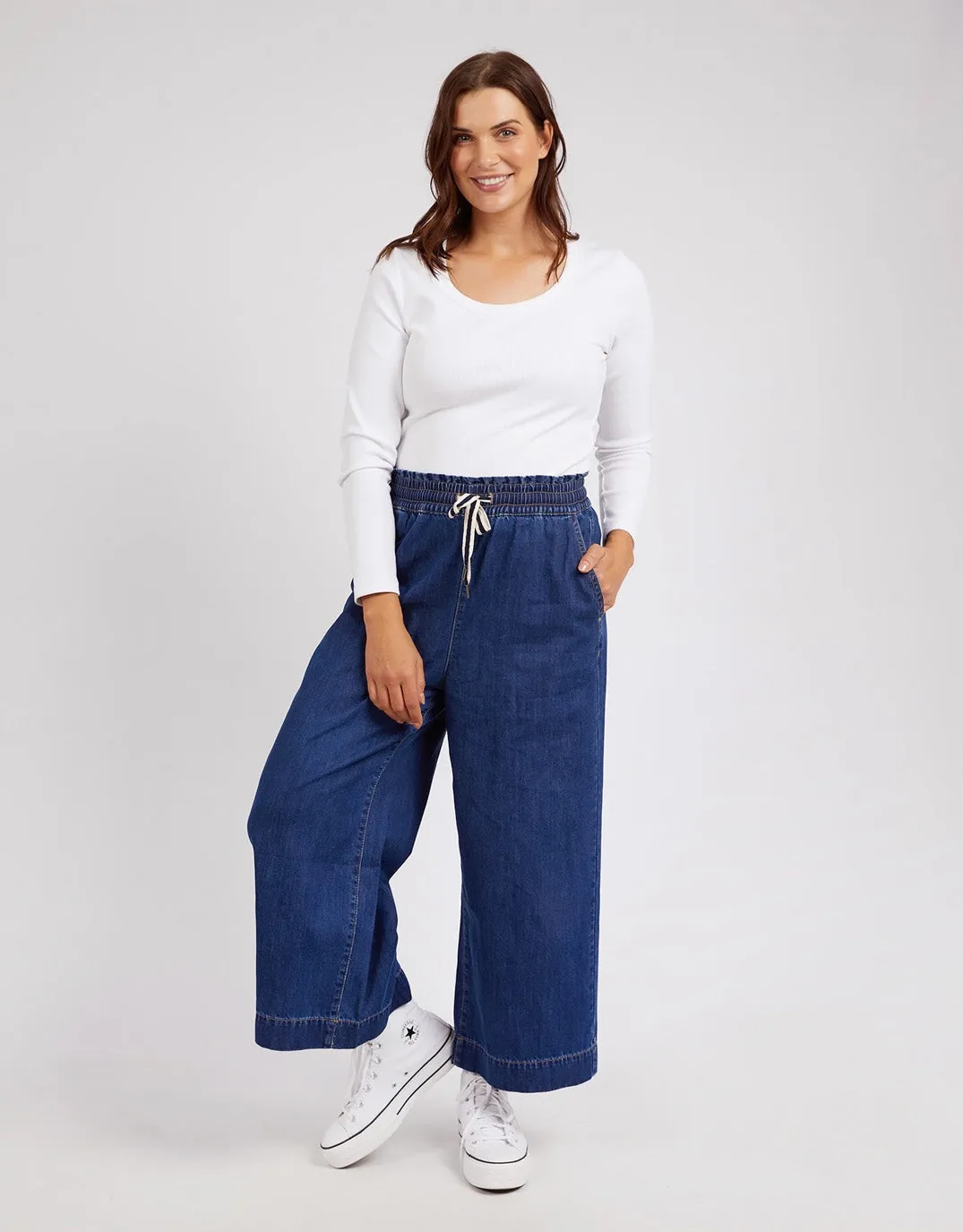 Greta Wide Leg Pant - Dark Blue Wash