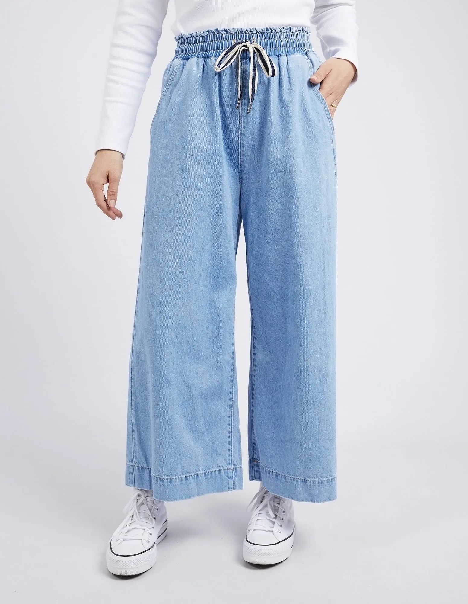 Greta Wide Leg Pant Mid Blue Denim