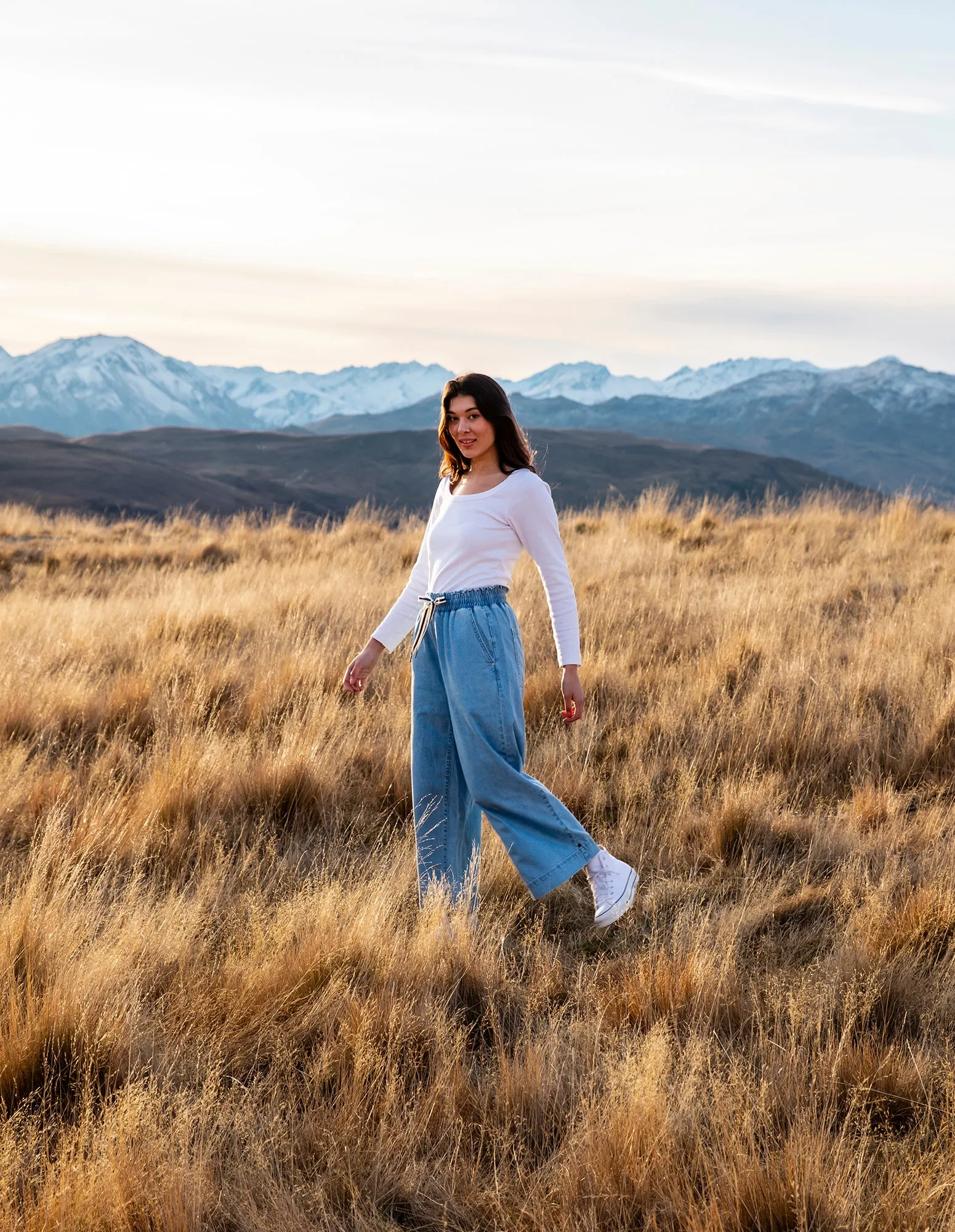 Greta Wide Leg Pant Mid Blue Denim