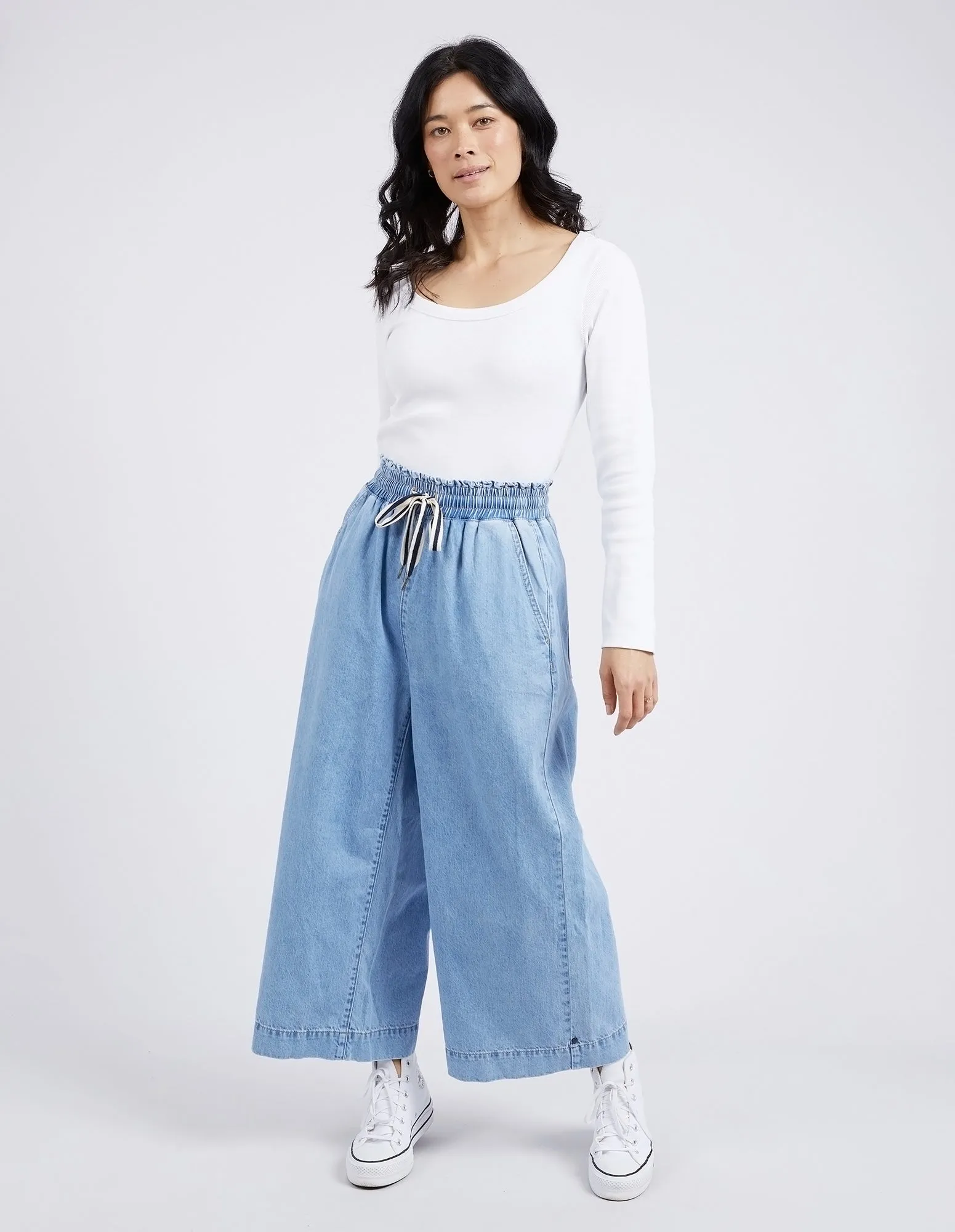 Greta Wide Leg Pant Mid Blue Denim