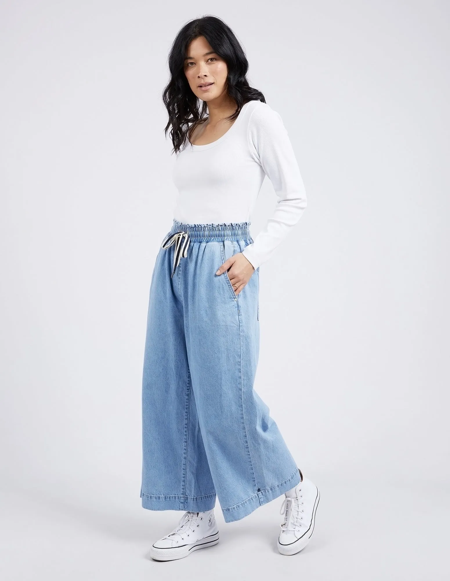 Greta Wide Leg Pant Mid Blue Denim