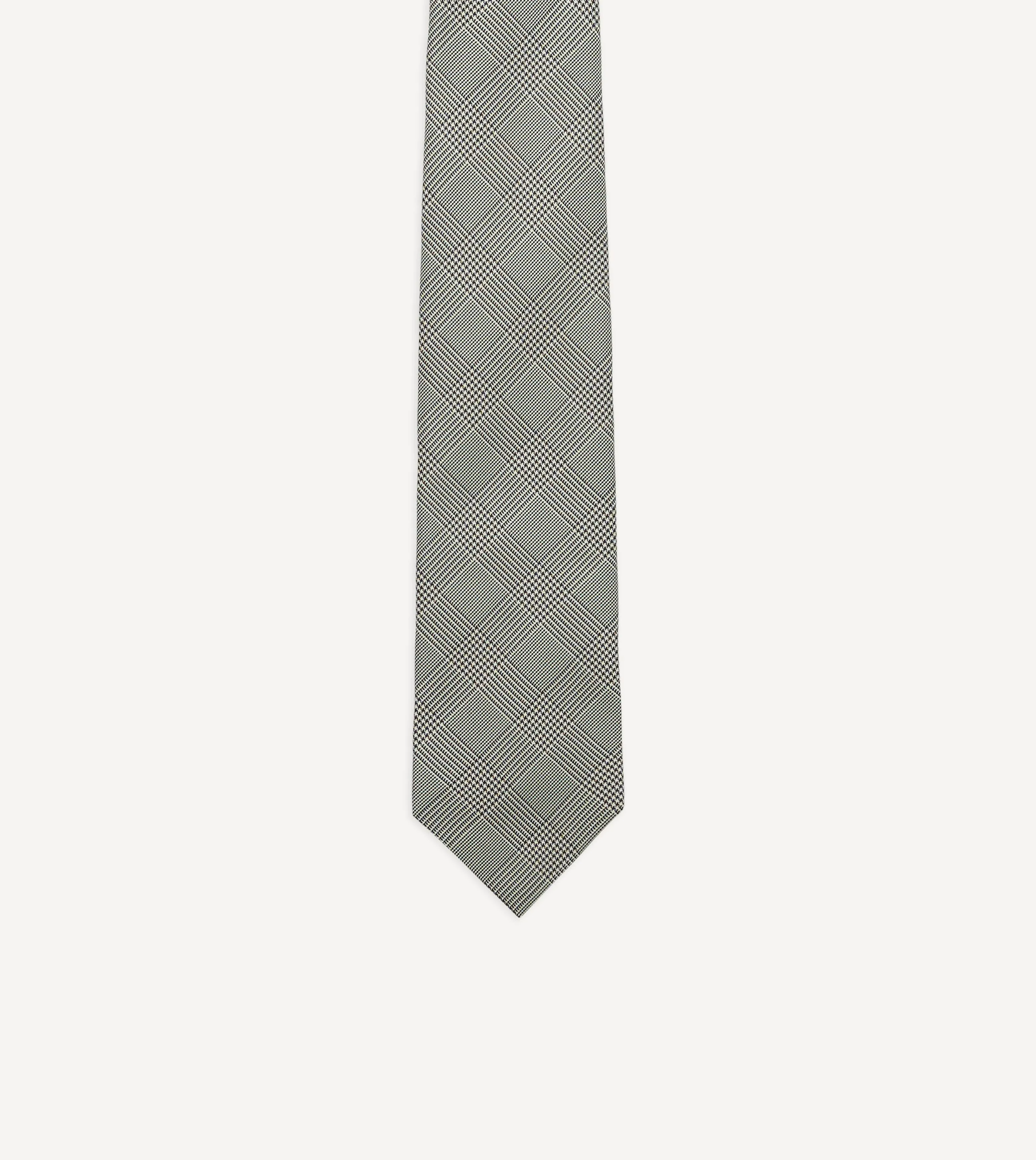 Grey Prince of Wales Check Tipped Silk Tie