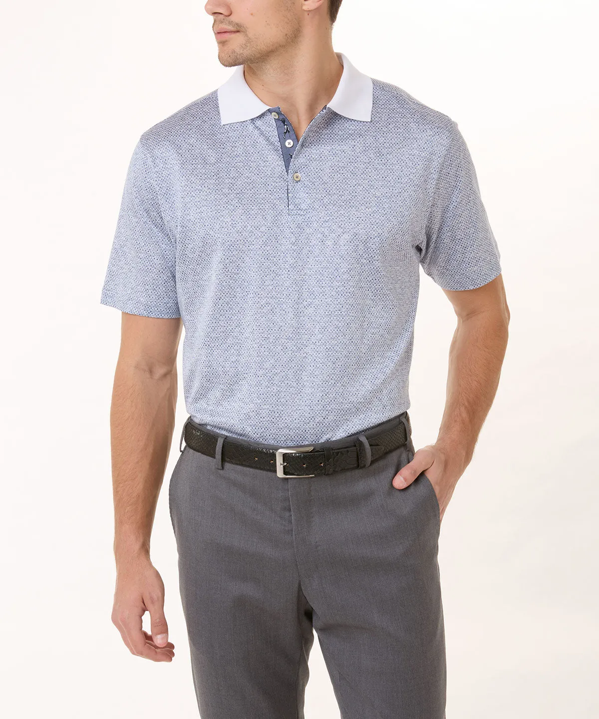 Heritage Italian Cotton-Silk Geo Print Polo Shirt