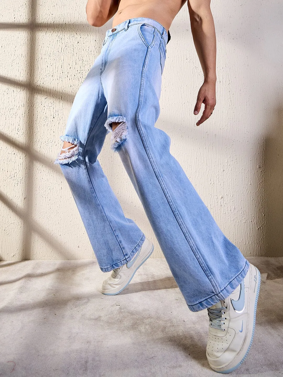 Ice Knee Ripped Flared Denim