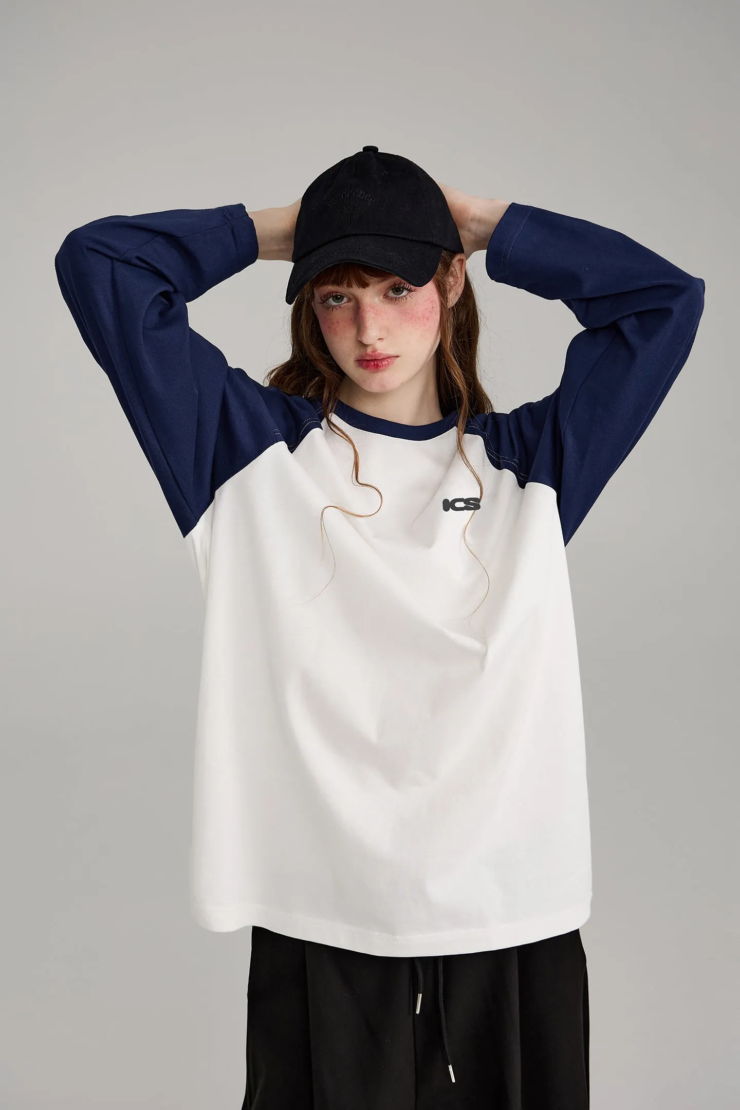 ICS Raglan Sleeve Contrast Color Long Sleeve T-shirt