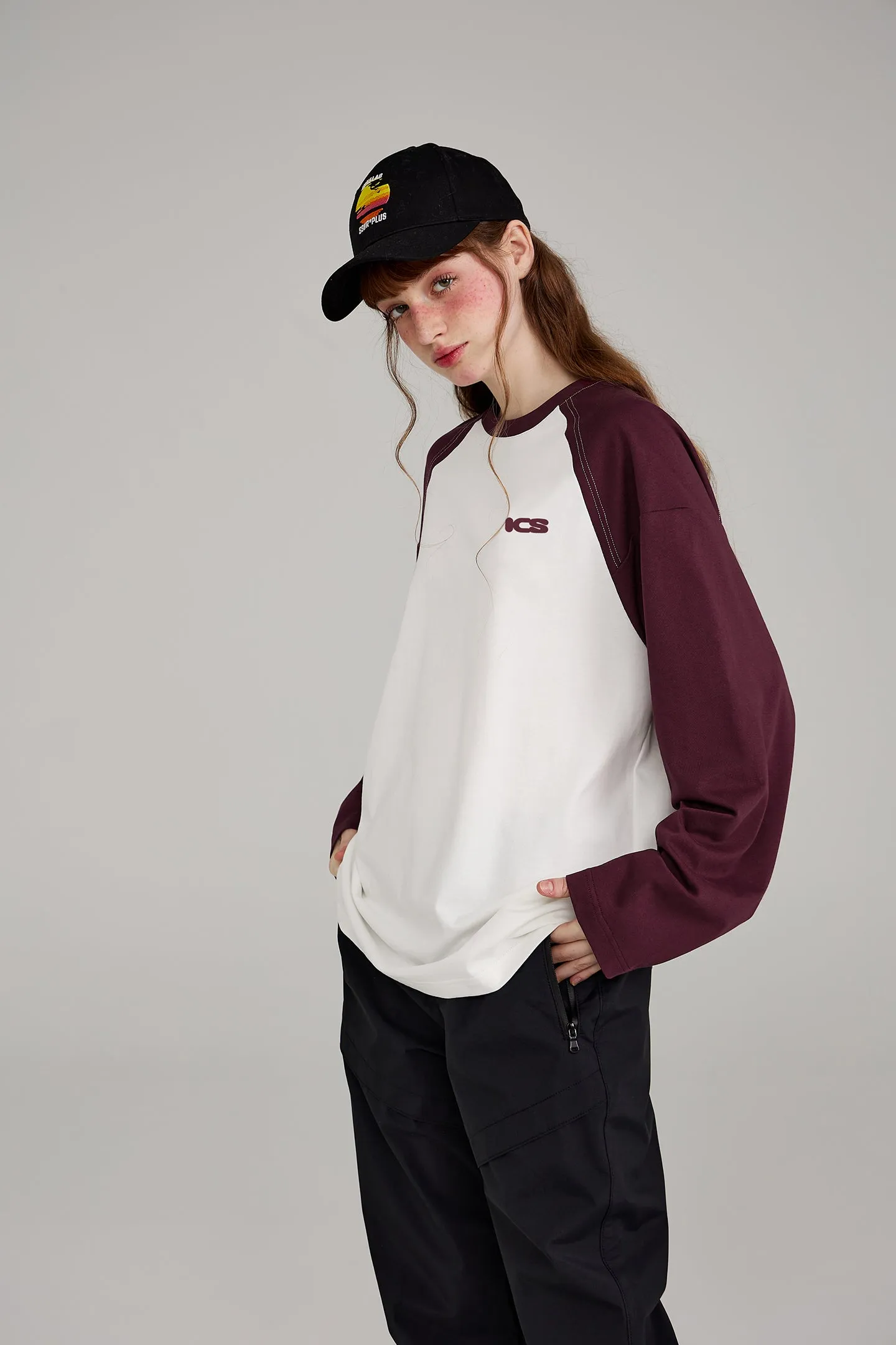 ICS Raglan Sleeve Contrast Color Long Sleeve T-shirt