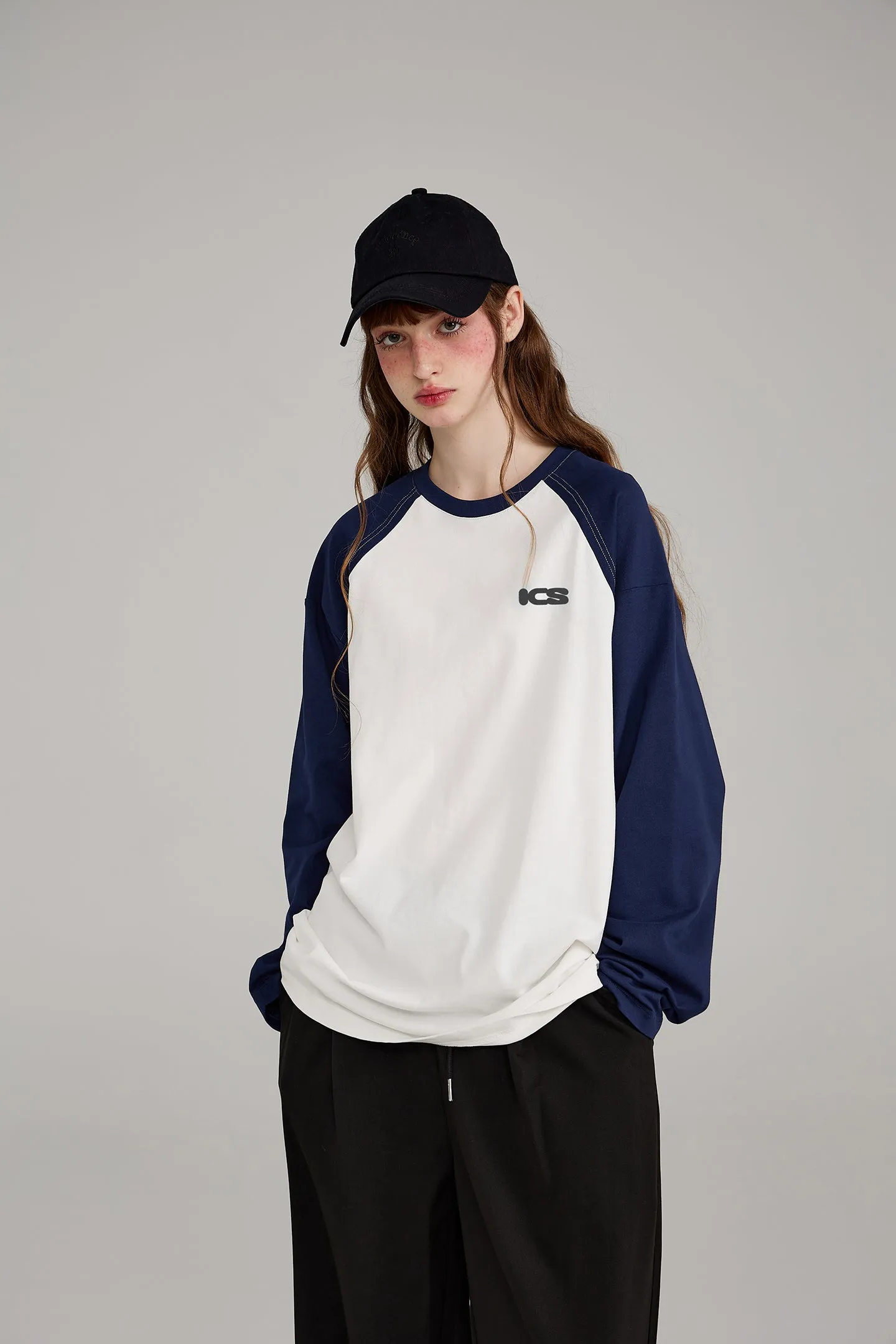 ICS Raglan Sleeve Contrast Color Long Sleeve T-shirt