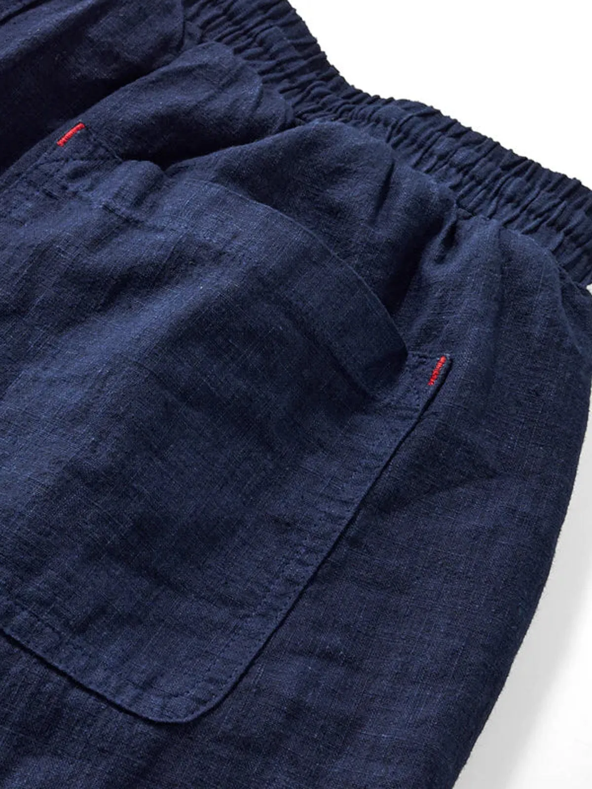 Indigo Dyed Cotton Linen Blend Casual Pants