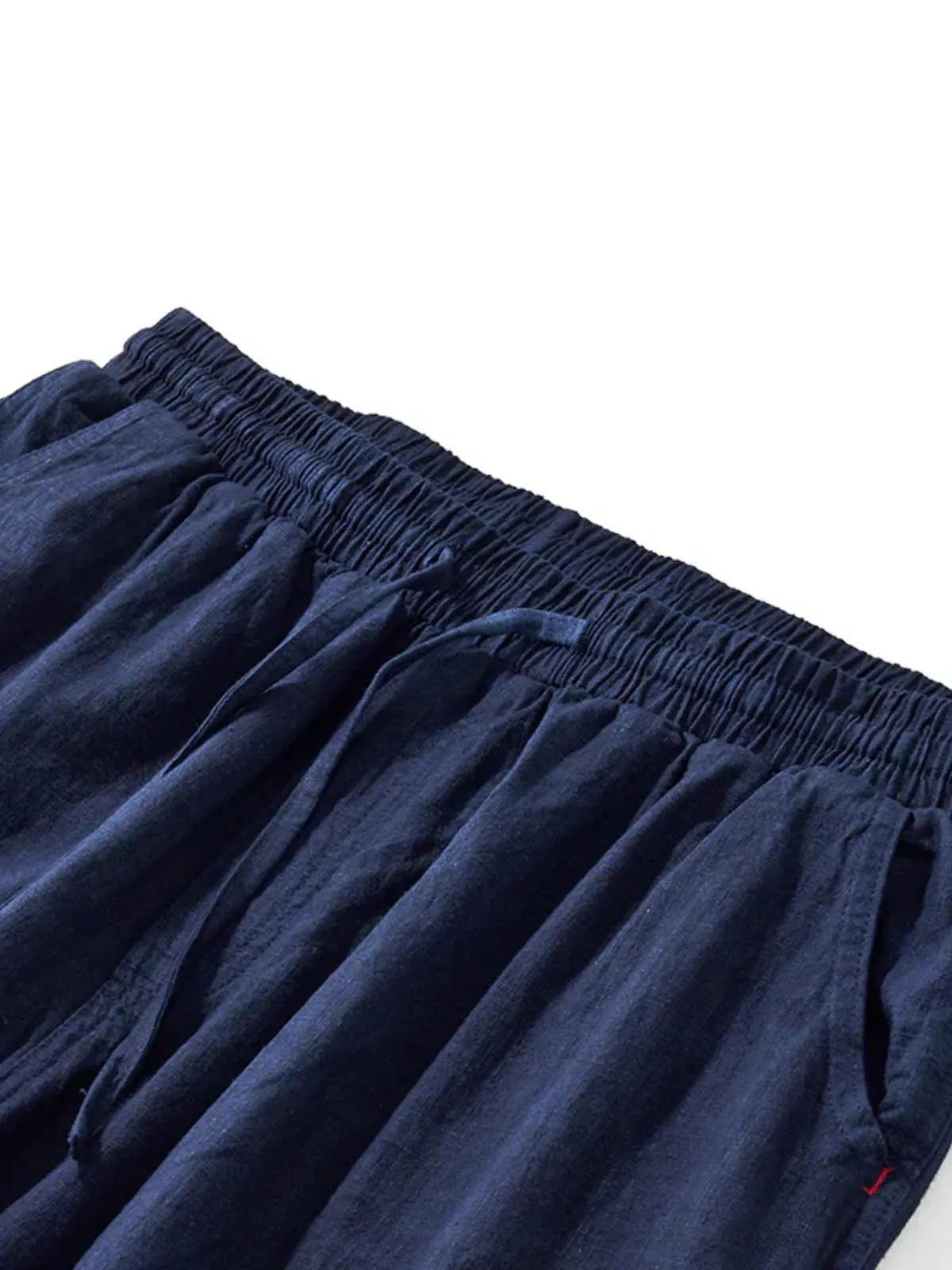 Indigo Dyed Cotton Linen Blend Casual Pants