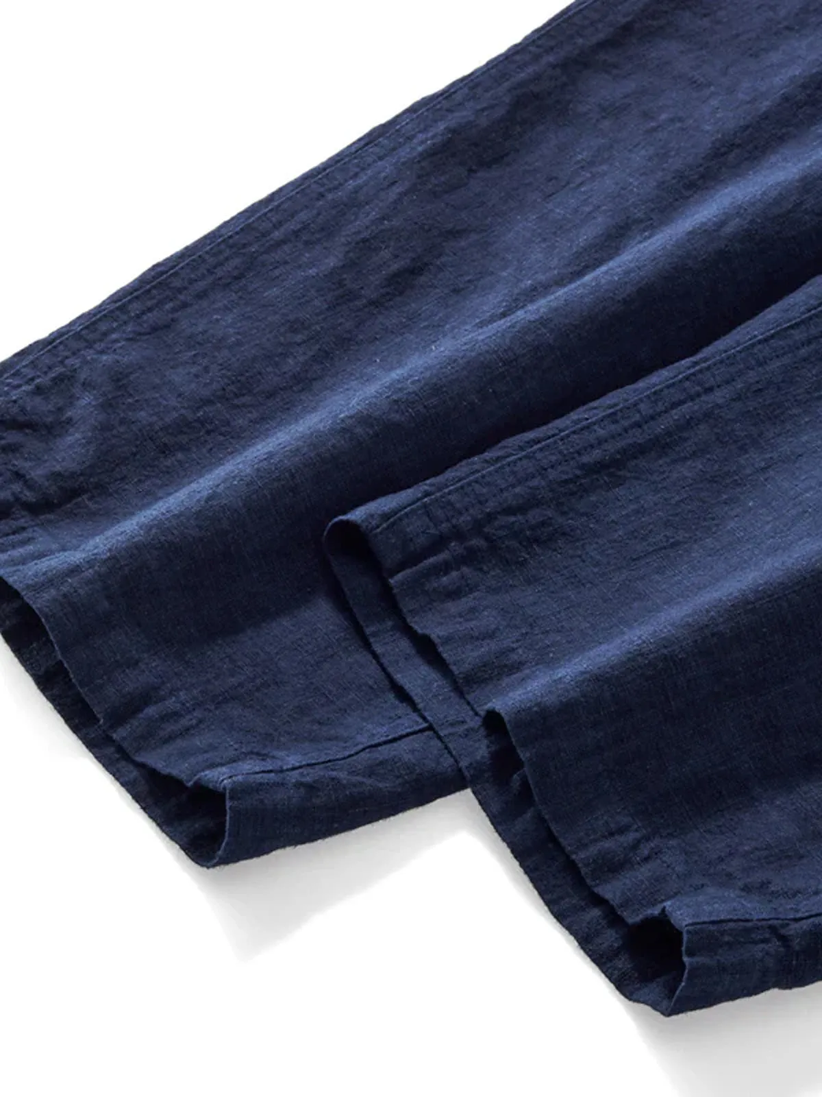 Indigo Dyed Cotton Linen Blend Casual Pants