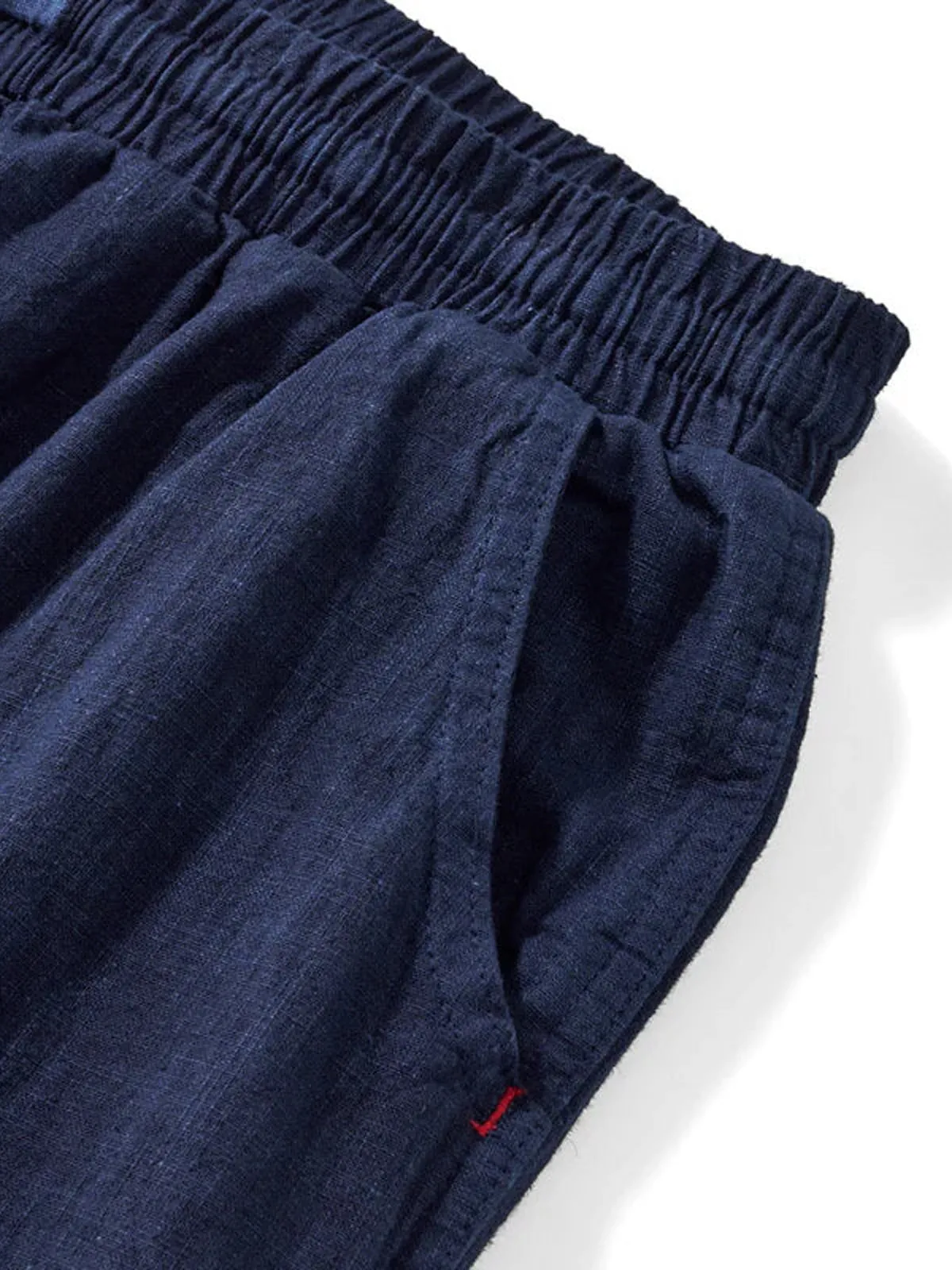 Indigo Dyed Cotton Linen Blend Casual Pants