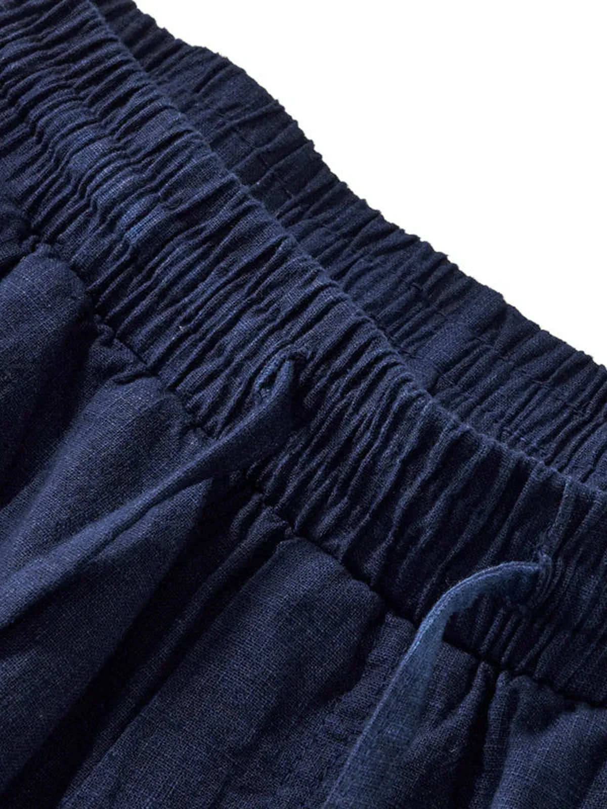 Indigo Dyed Cotton Linen Blend Casual Pants