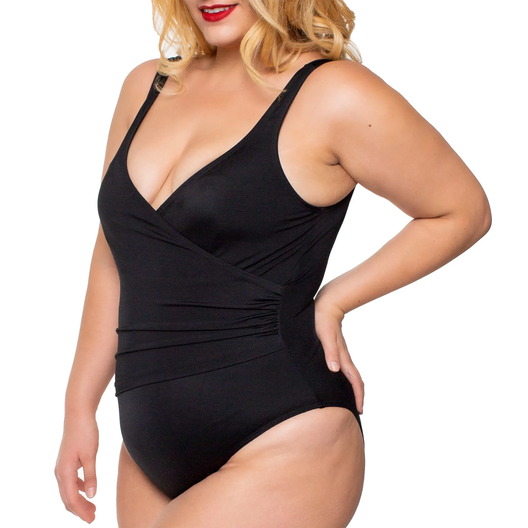 InstantFigure Plus Size Wrap One Piece Swimsuit 13443PC