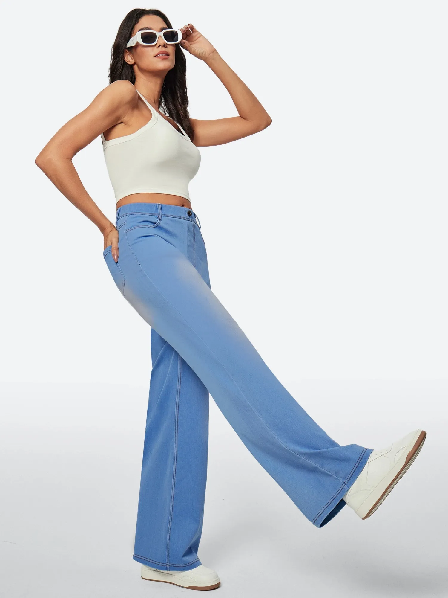 IUGA High Waist Pull On Wide Leg Jeans