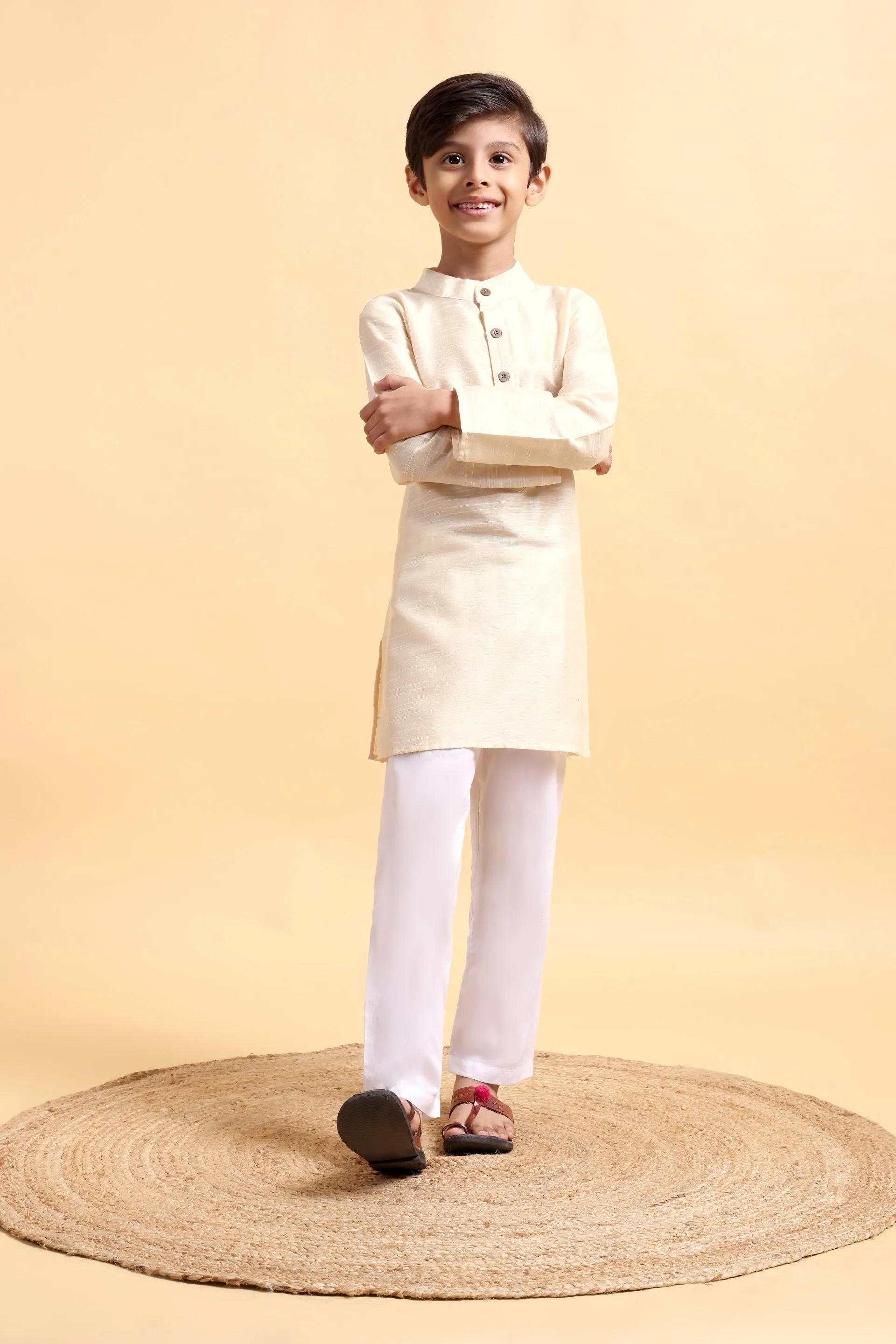 Ivory Cotton silk Kurta & Pajama Set