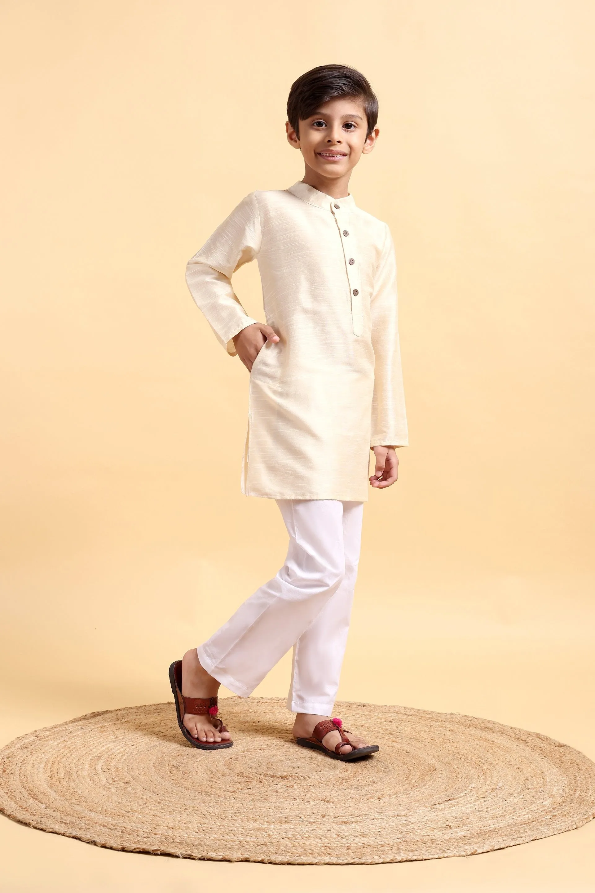 Ivory Cotton silk Kurta & Pajama Set