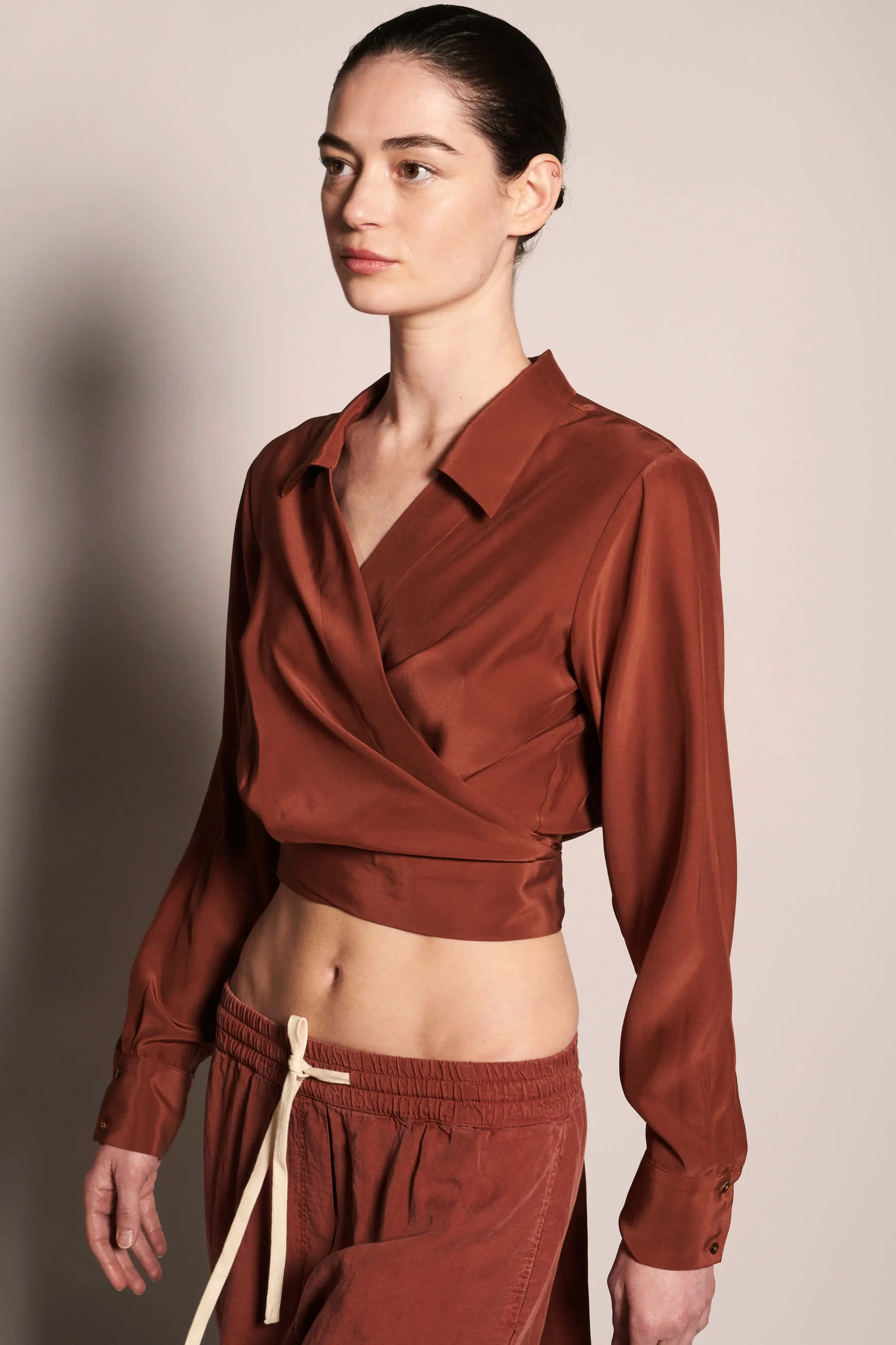 Jacket Style Wrap Top - Terracotta